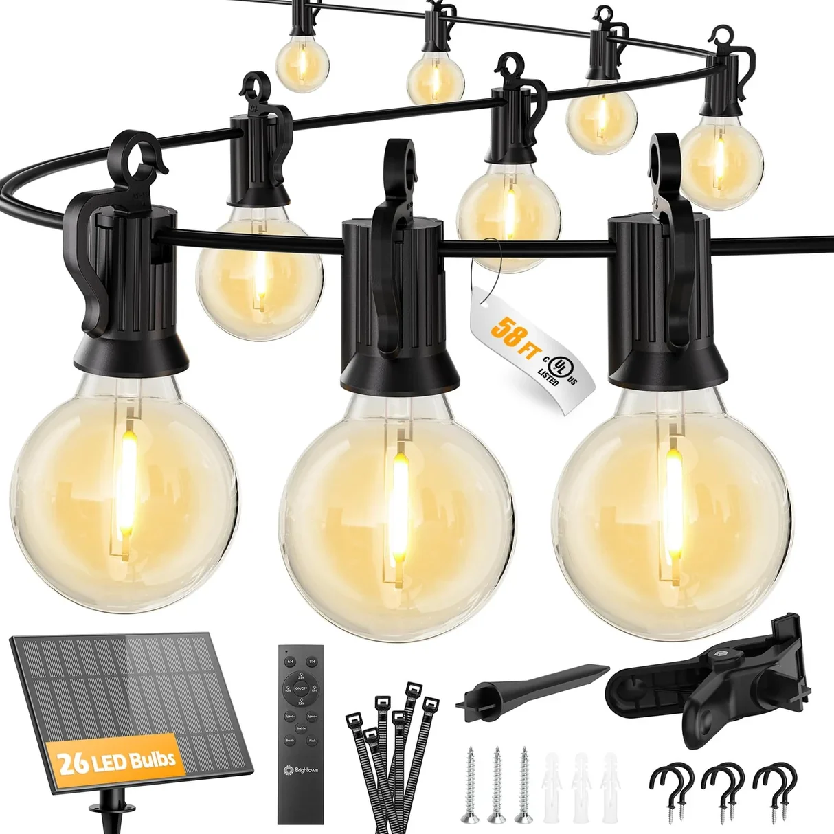 NEW Brightown 58FT Solar Outdoor String Lights