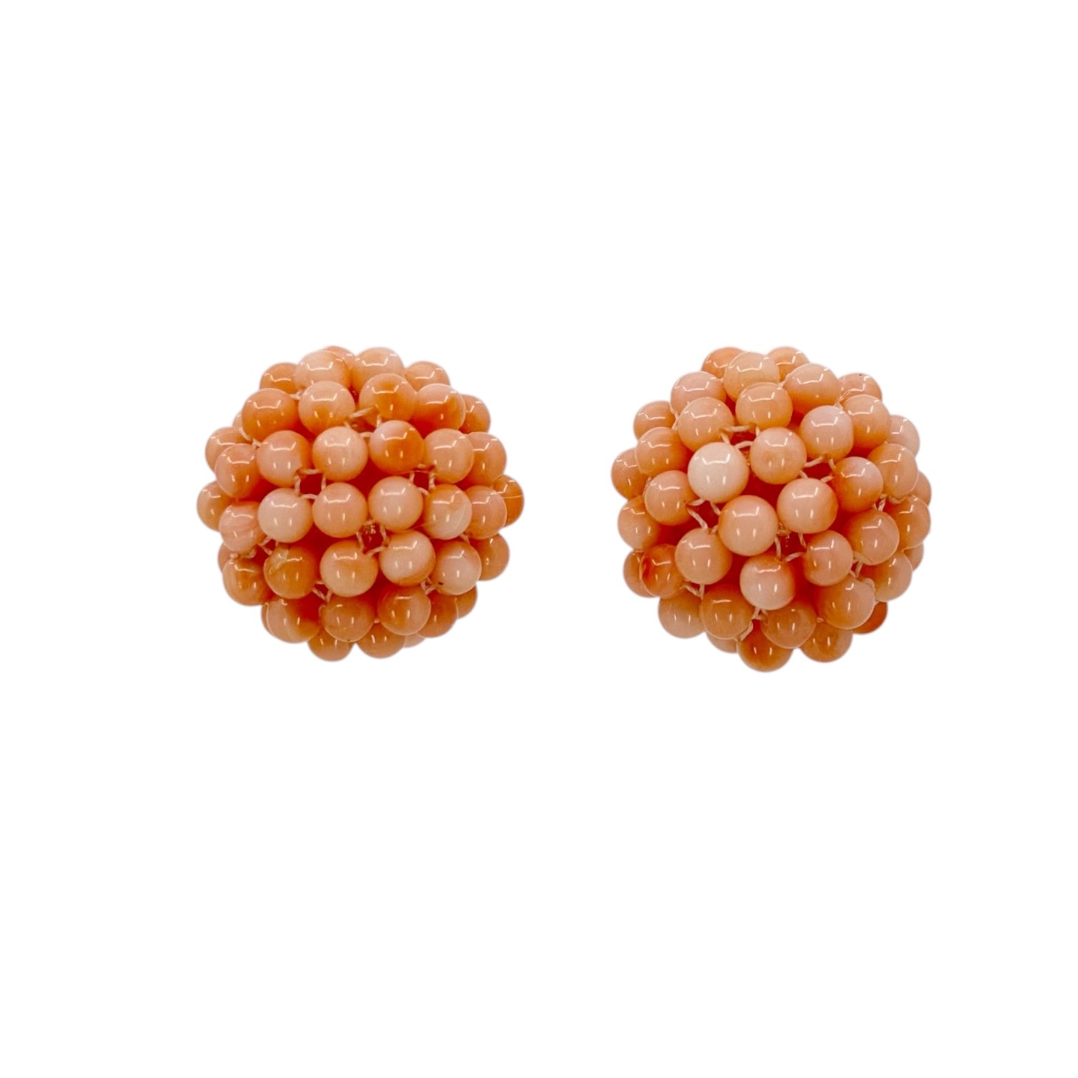 Gold Filled Angel Skin coral domed bead clip on earrings