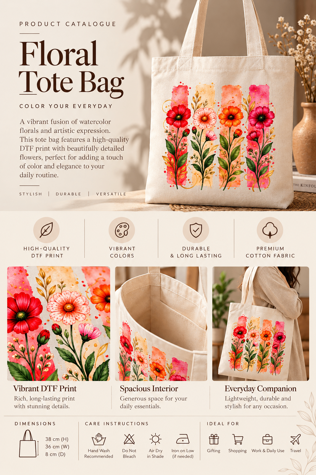 Floral Watercolour Canvas Tote Bag 🌸 - photo 3