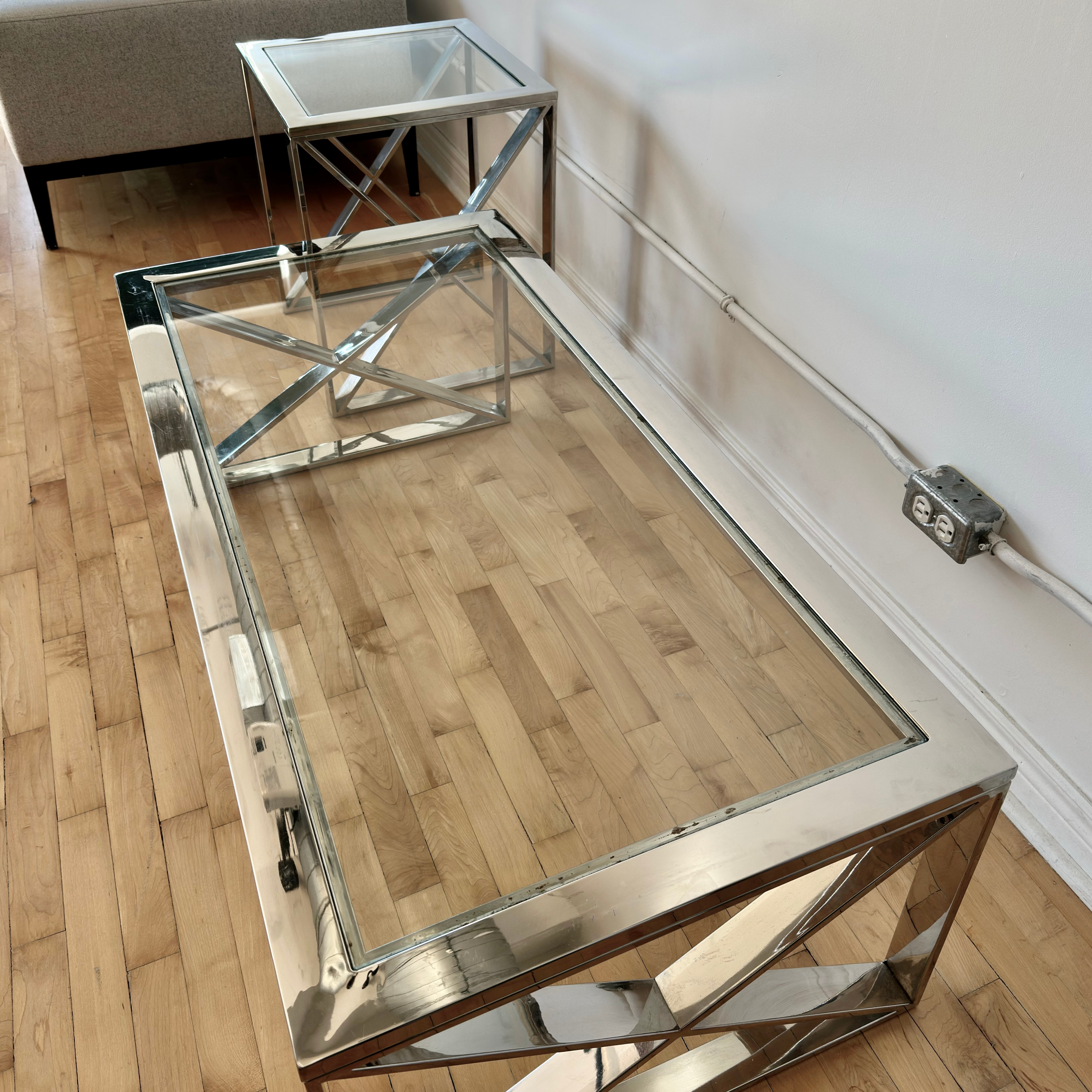 Bouclair Chrome and Glass Coffee Table and Side Table Set - photo 4