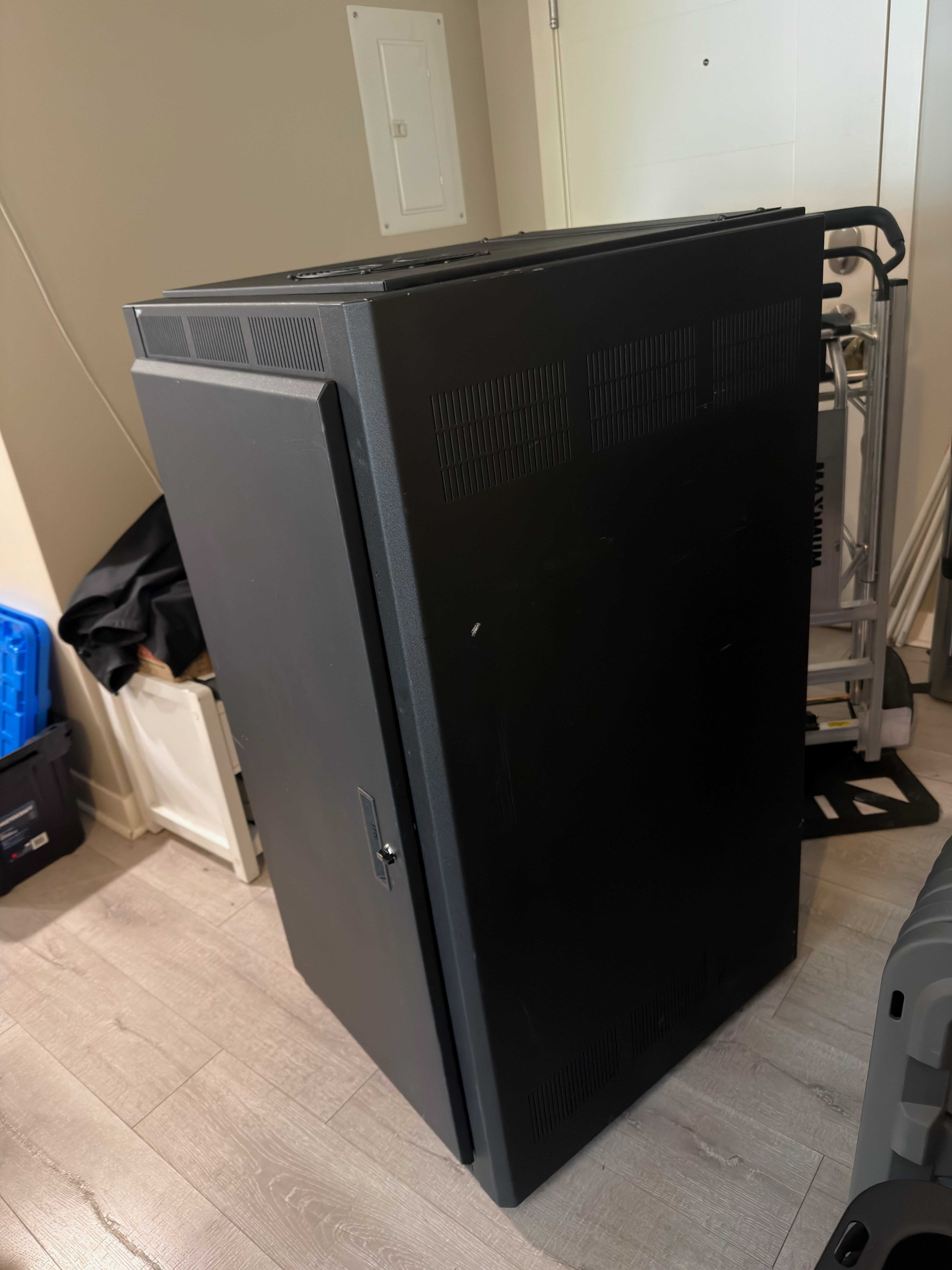 Middle Atlantic 24U rack + fan top, PDU & MikroTik router
