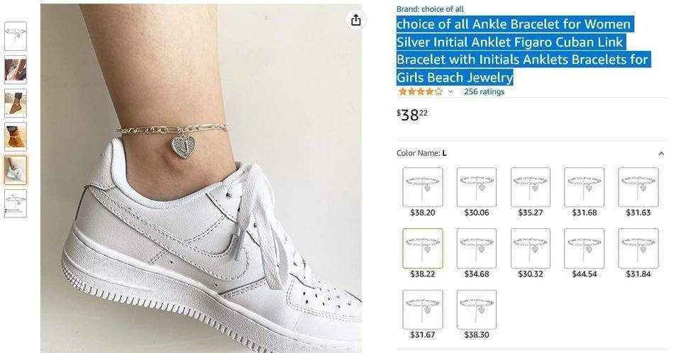 choice of all Ankle Bracelet for Women Silver Initial "L"