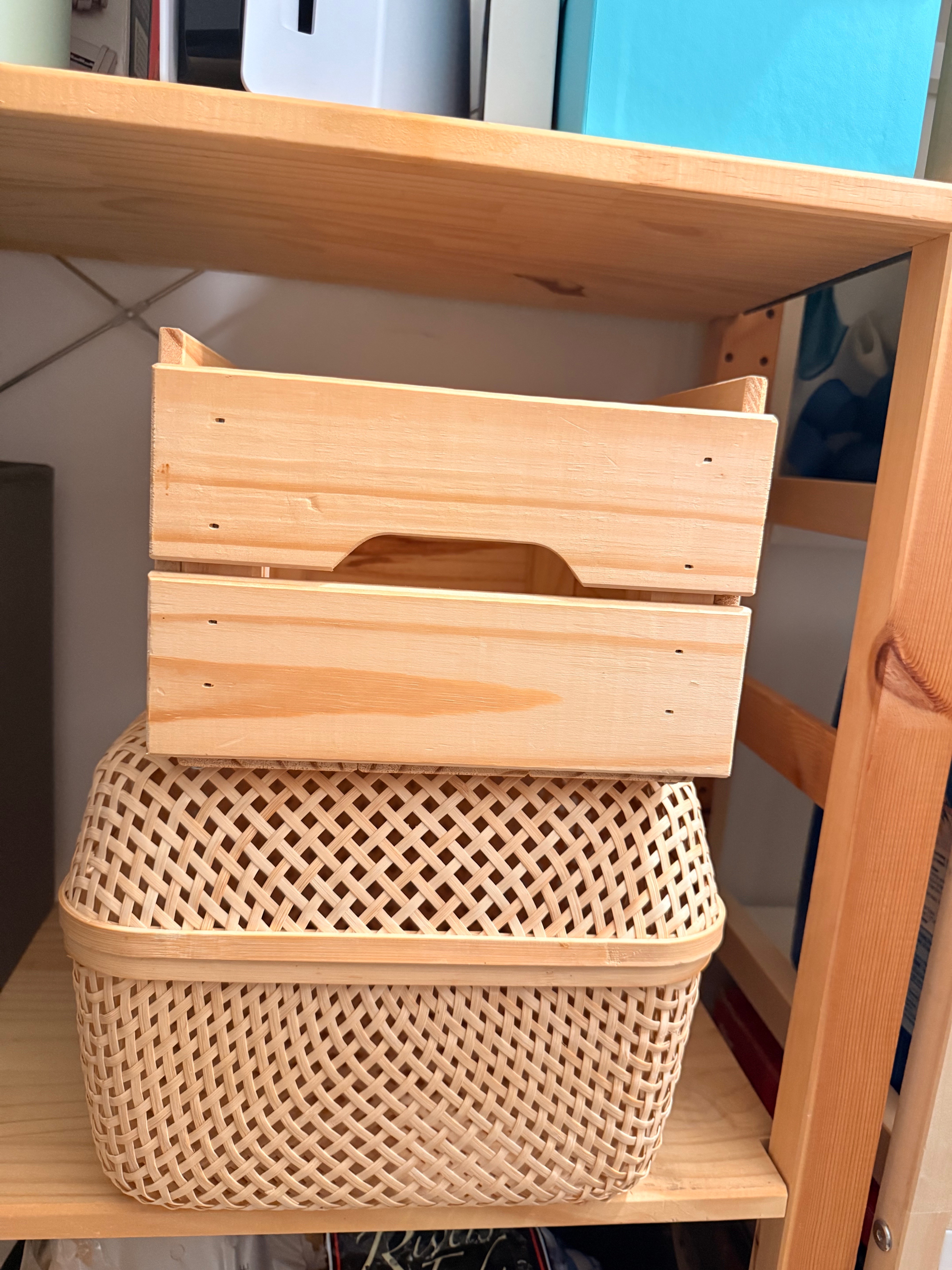 IKEA KNAGGLIG Wooden Box + SMARRA Bamboo Basket