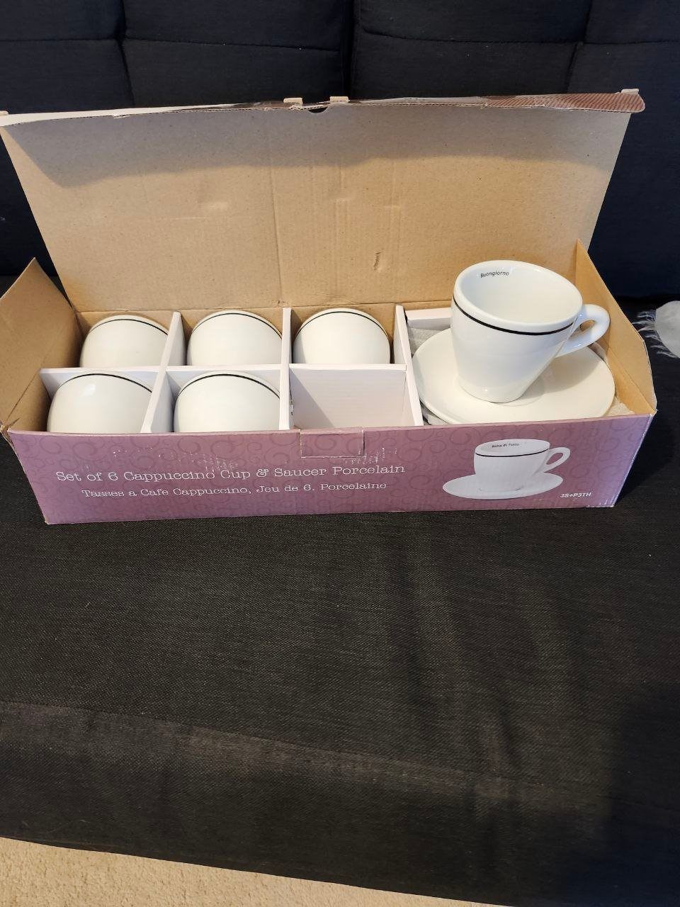 Porcelain Cappuccino Cup & Saucer Set of 6 – In Box