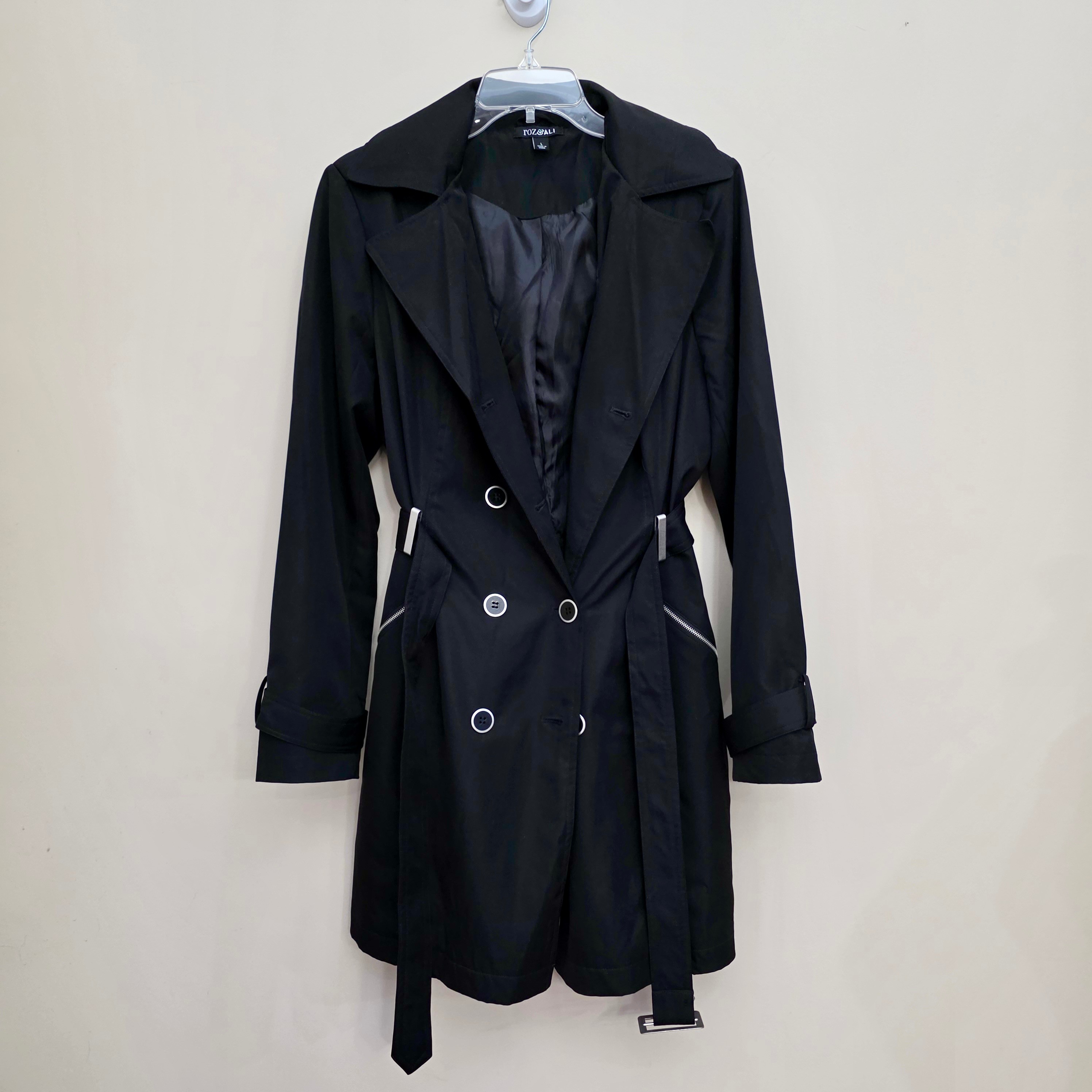 Roz & Ali Women’s Black Hooded Trench Coat Large