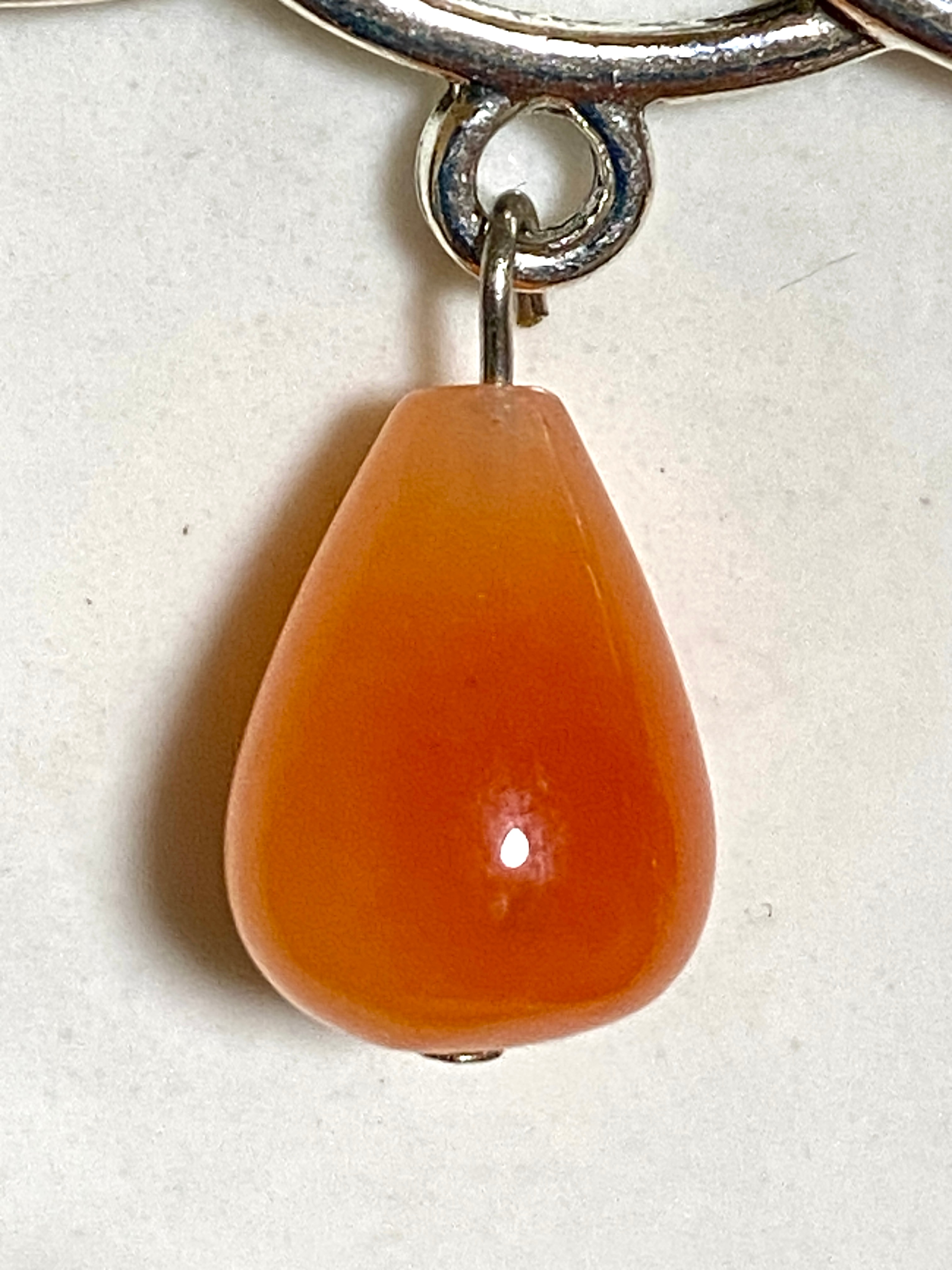 Orange Carnelian Agate Celtic Trinity Earrings, 925 Silver Hook - photo 3