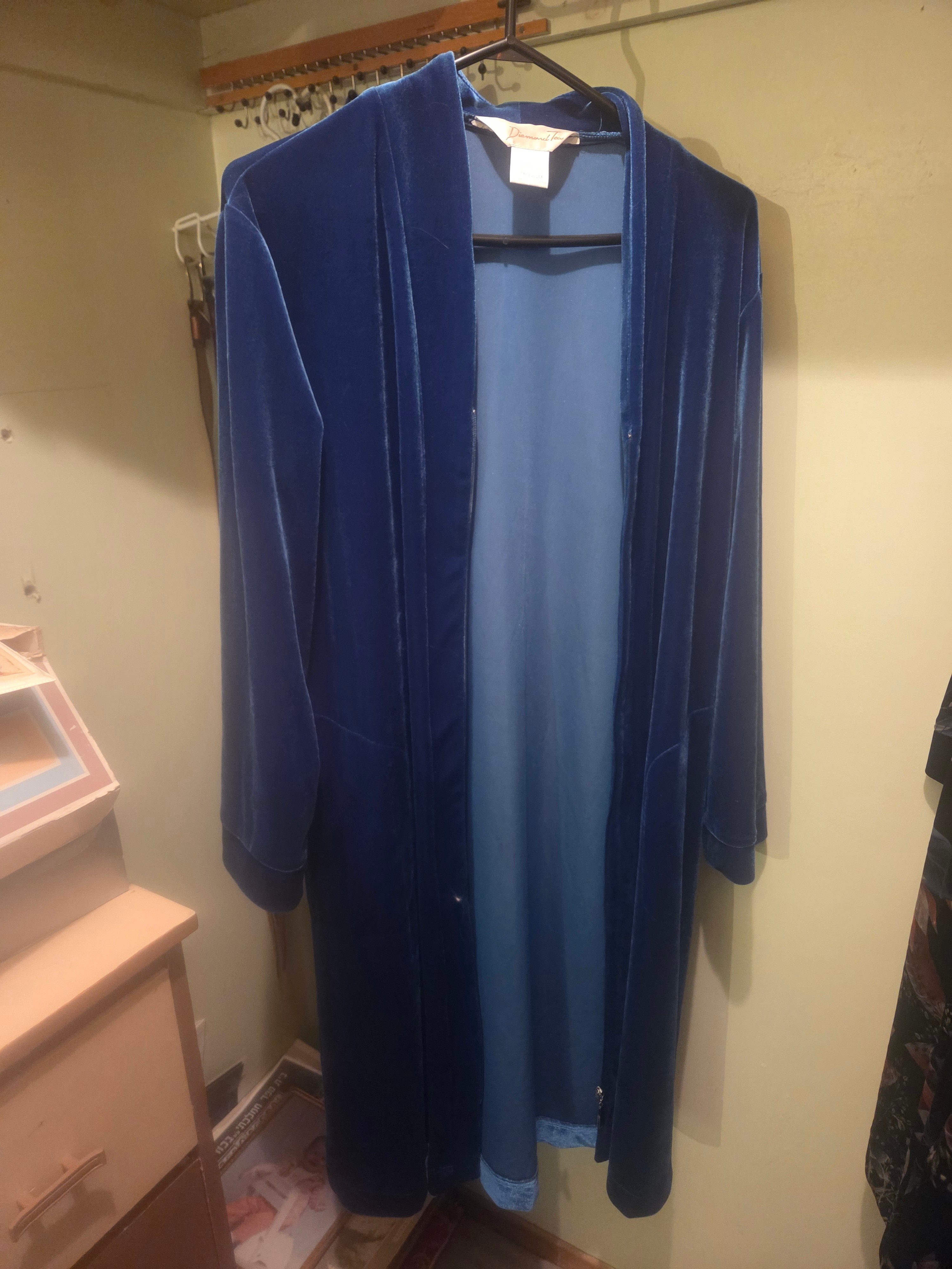 Vintage Diamond Tea Royal Blue Velvet Robe / Hostess Gown Sz M