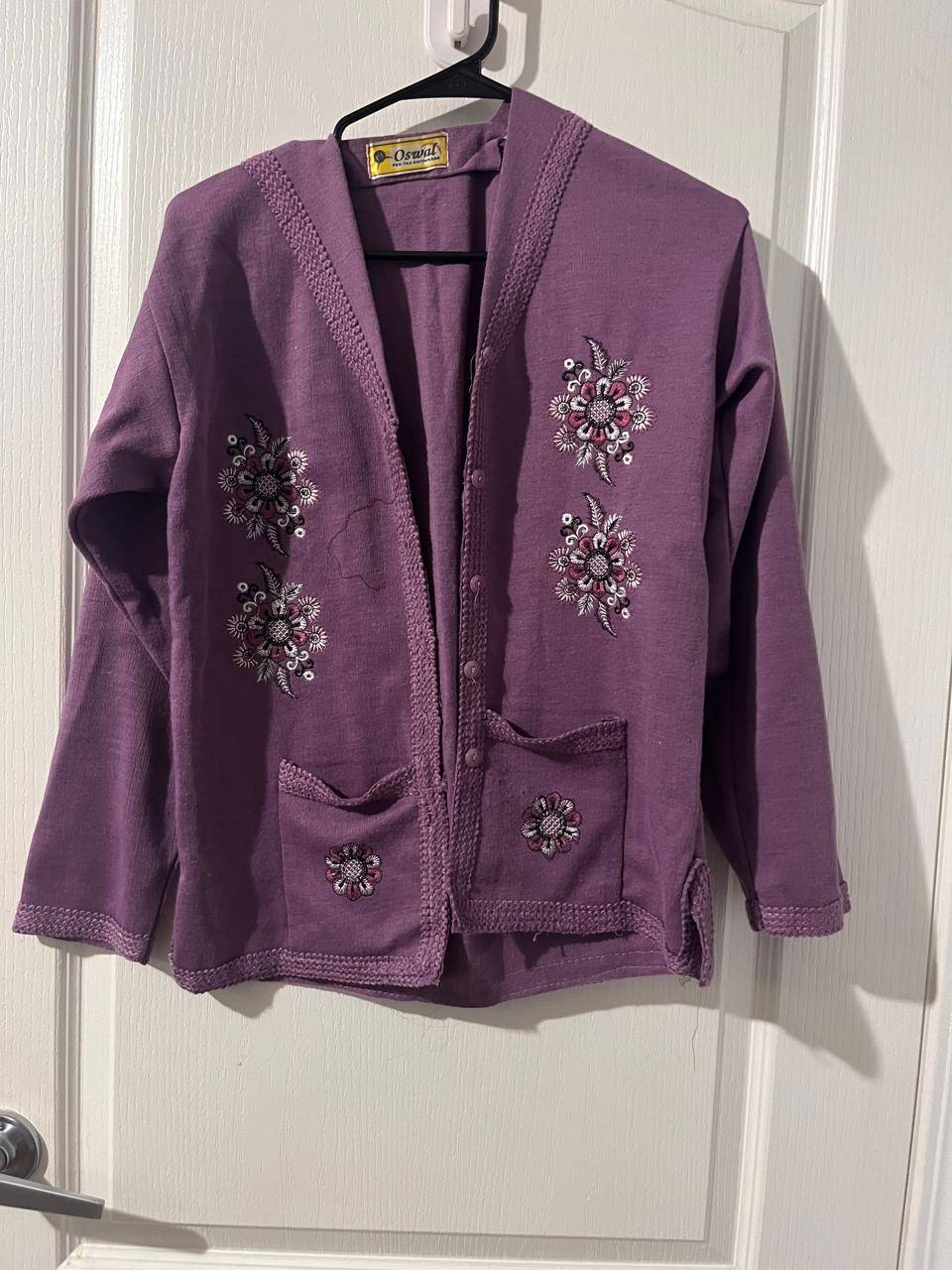 New Women's Purple Embroidered Cardigan Sweater
