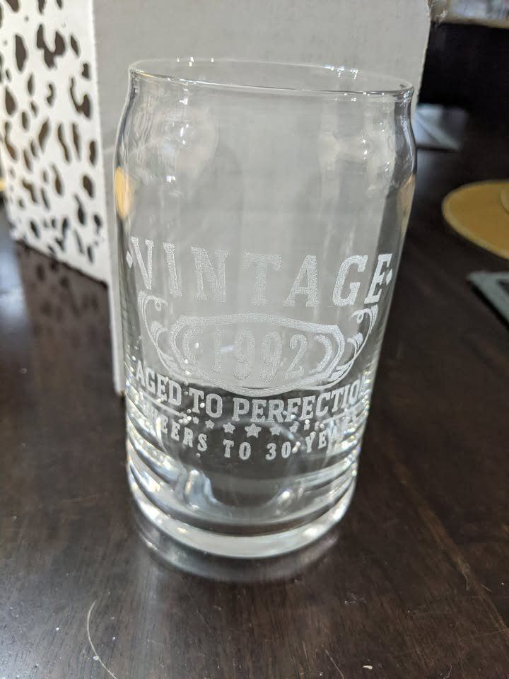 Vintage 1992 Etched 16oz Beer Glass - Aged to Perfection, - photo 2