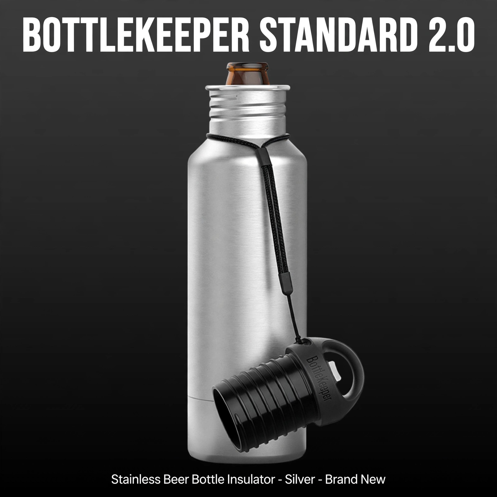 BottleKeeper Standard 2.0 Beer Bottle Insulator - Silver