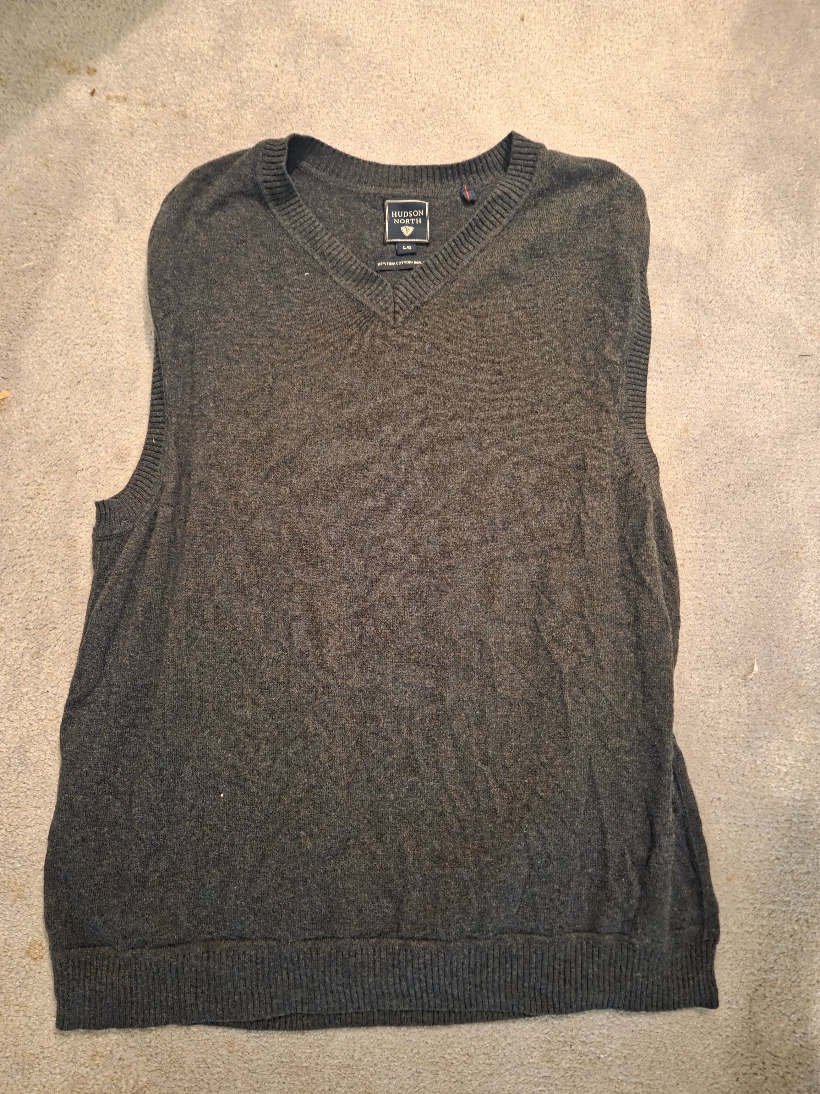 Hudson North Men's 100% Pima Cotton V-Neck Sweater Vest, Size L