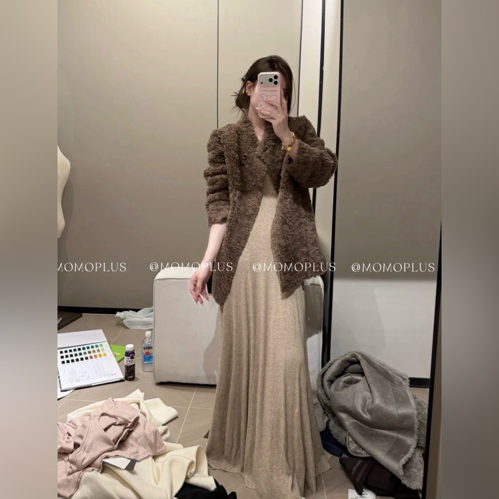 Quiet Luxury Tan Long Sleeve Knit Maxi Dress