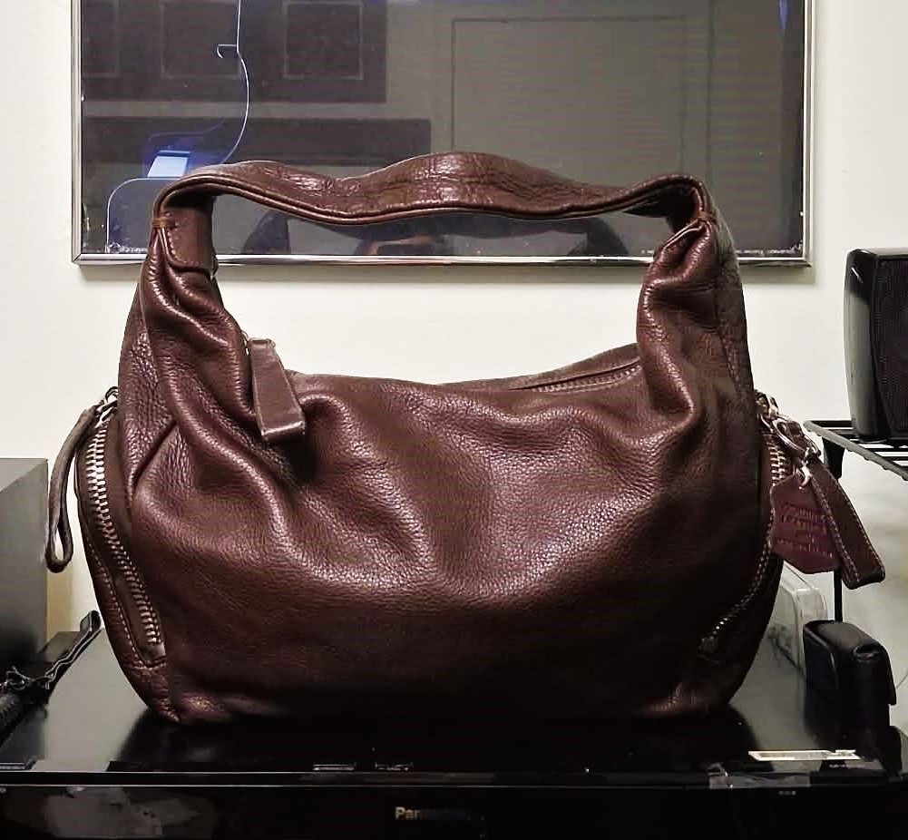 Roots Canada Brown Thick Pebbled Leather Hobo Shoulder Bag