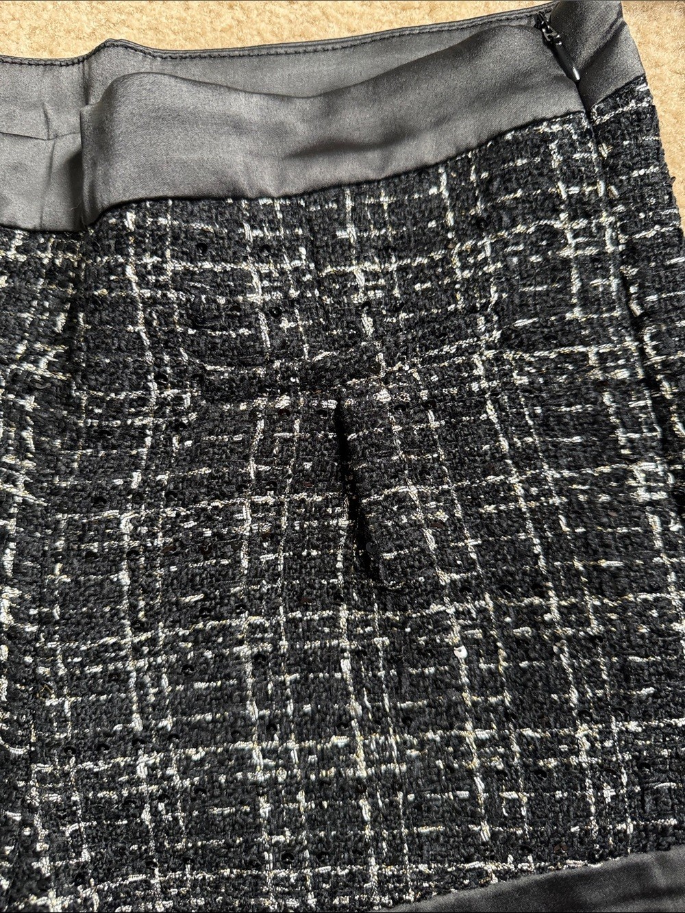 High-Rise Black Tweed Women's Shorts with Satin Trim - photo 2
