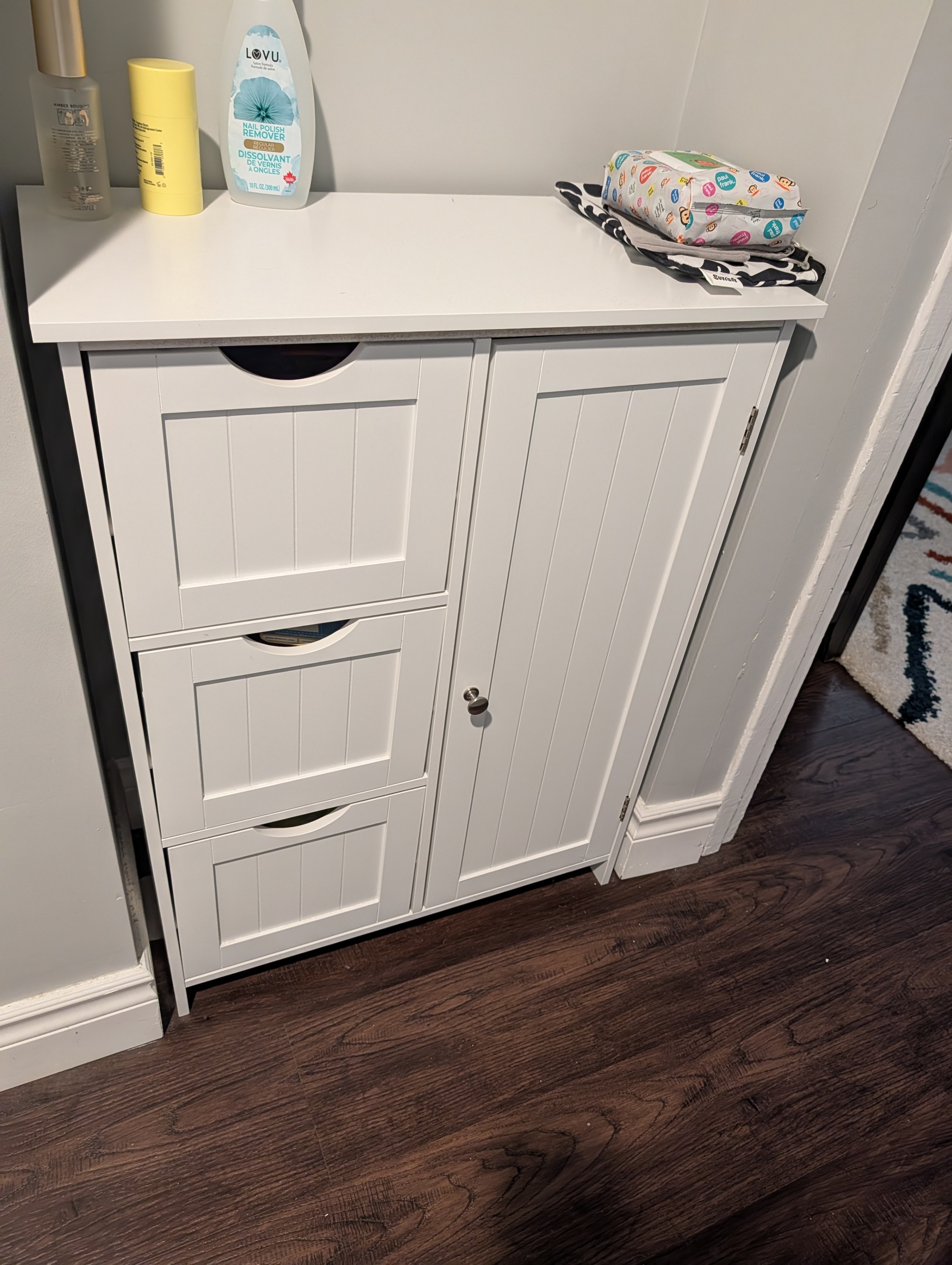 White Bathroom Storage Cabinet with 3 Drawers
