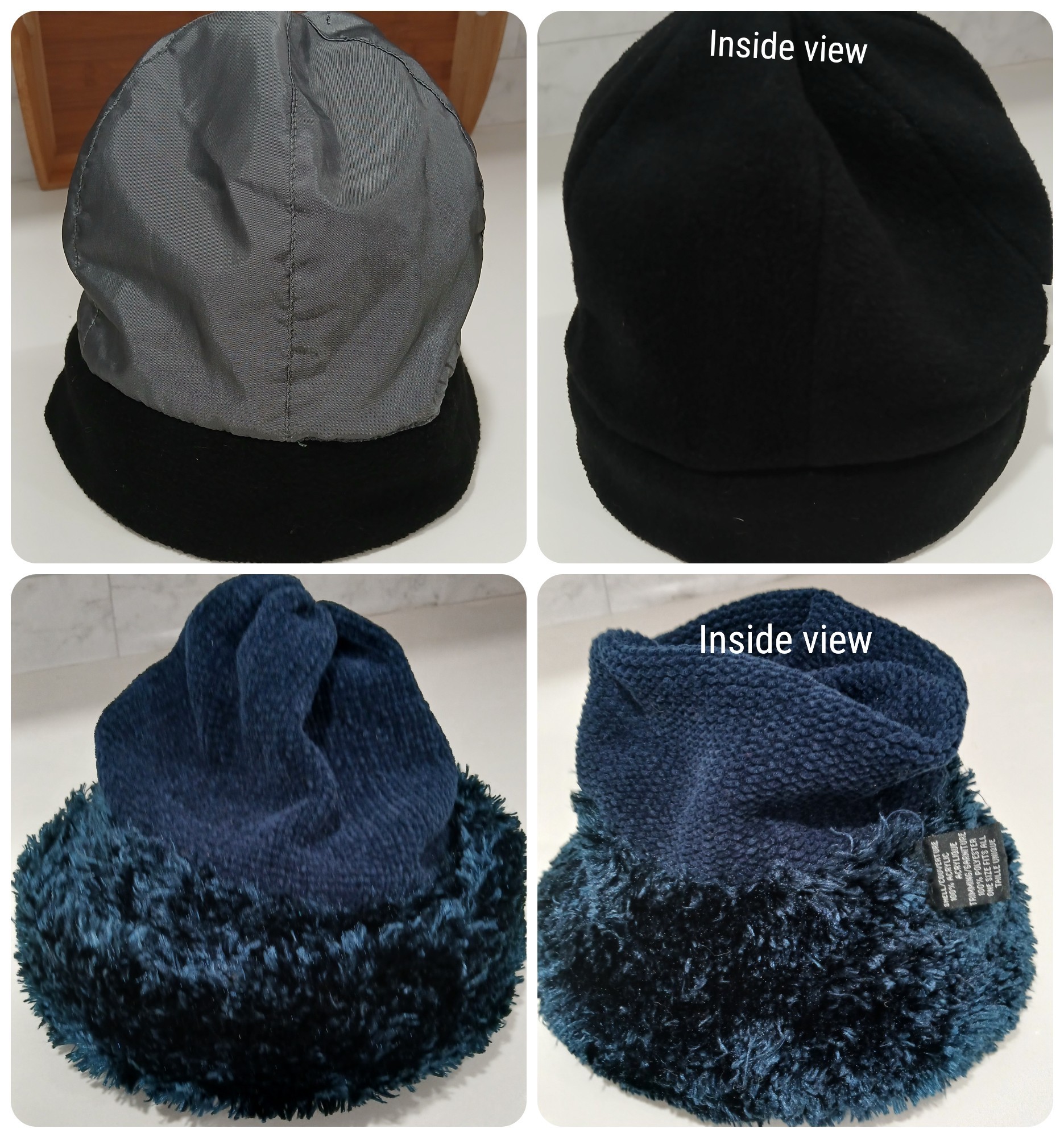 Two Hats, One Size, Navy Blue with Faux Fur & Grey /Black