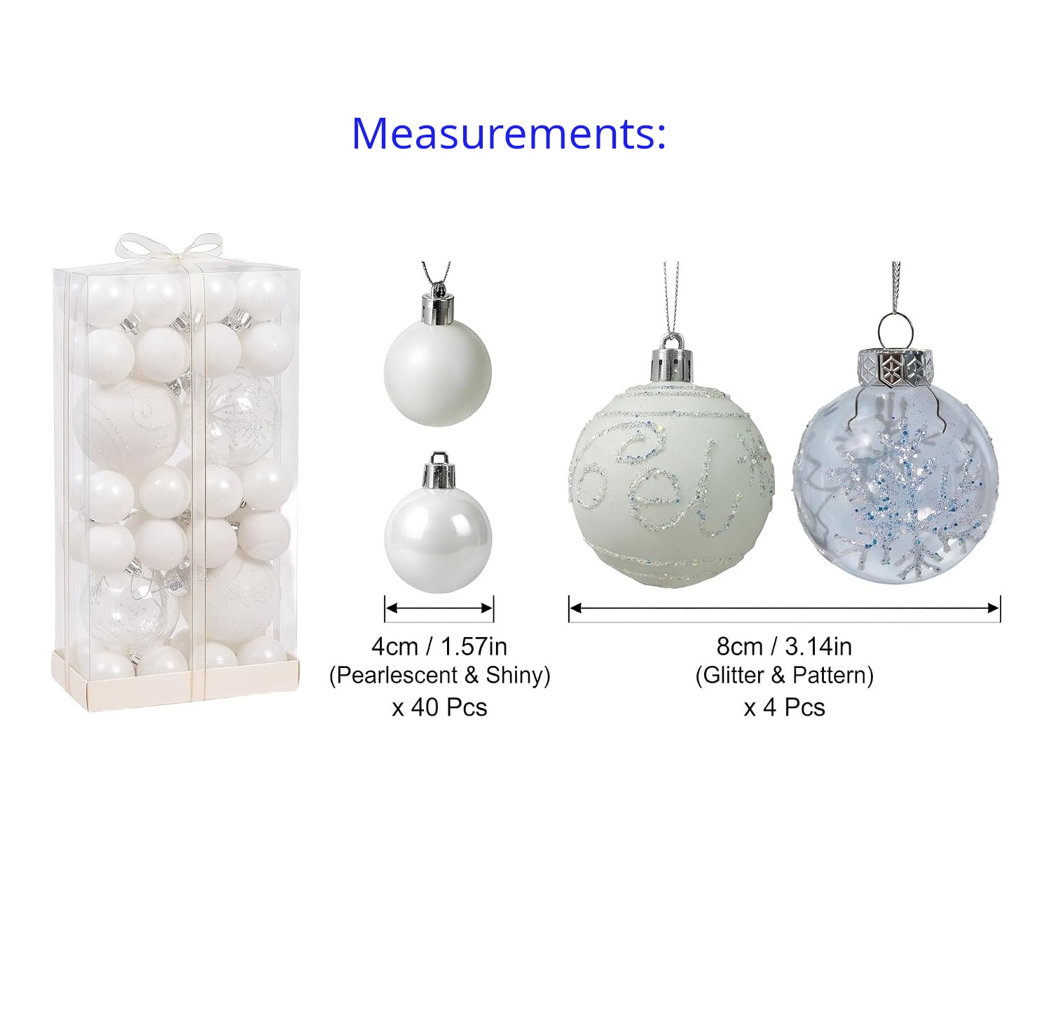 White Shatterproof Christmas Ball Ornaments - 44Pcs - photo 5