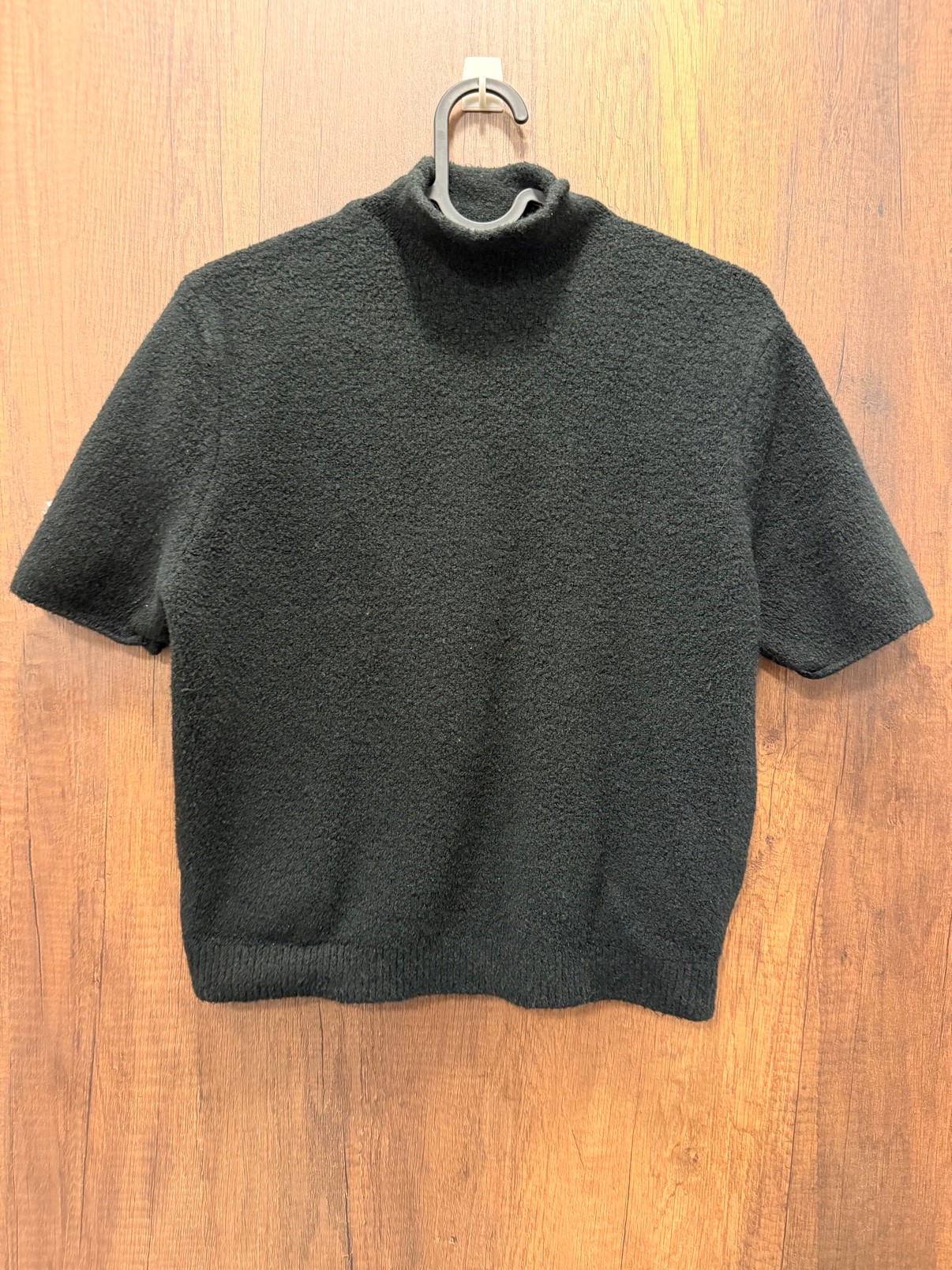 Zara Black Mock-Neck Short-Sleeve Knit Top, Size L - photo 2