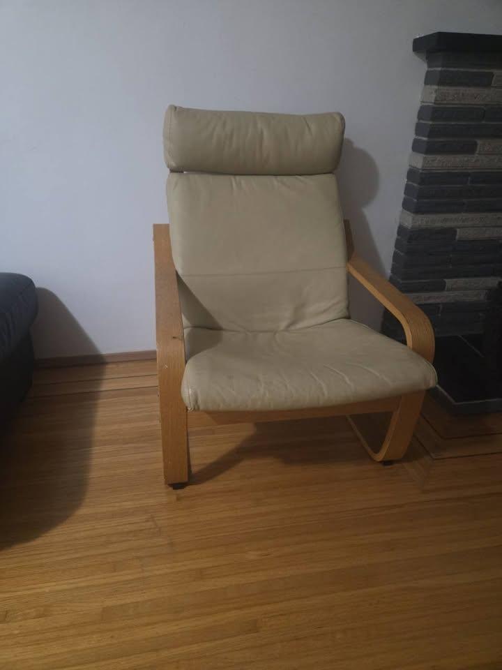IKEA POÄNG Armchair – Oak Frame & Cream Cushion