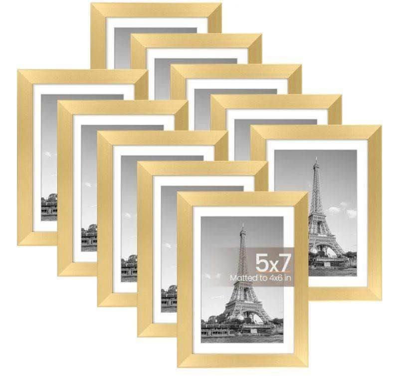10-Pack Gold Gallery Wall Photo Frames – Fits 5x7 or 4x6 with