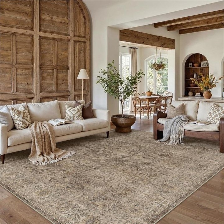 New - 8x10 Washable Area Rug / Carpet - Rust Brown - photo 2