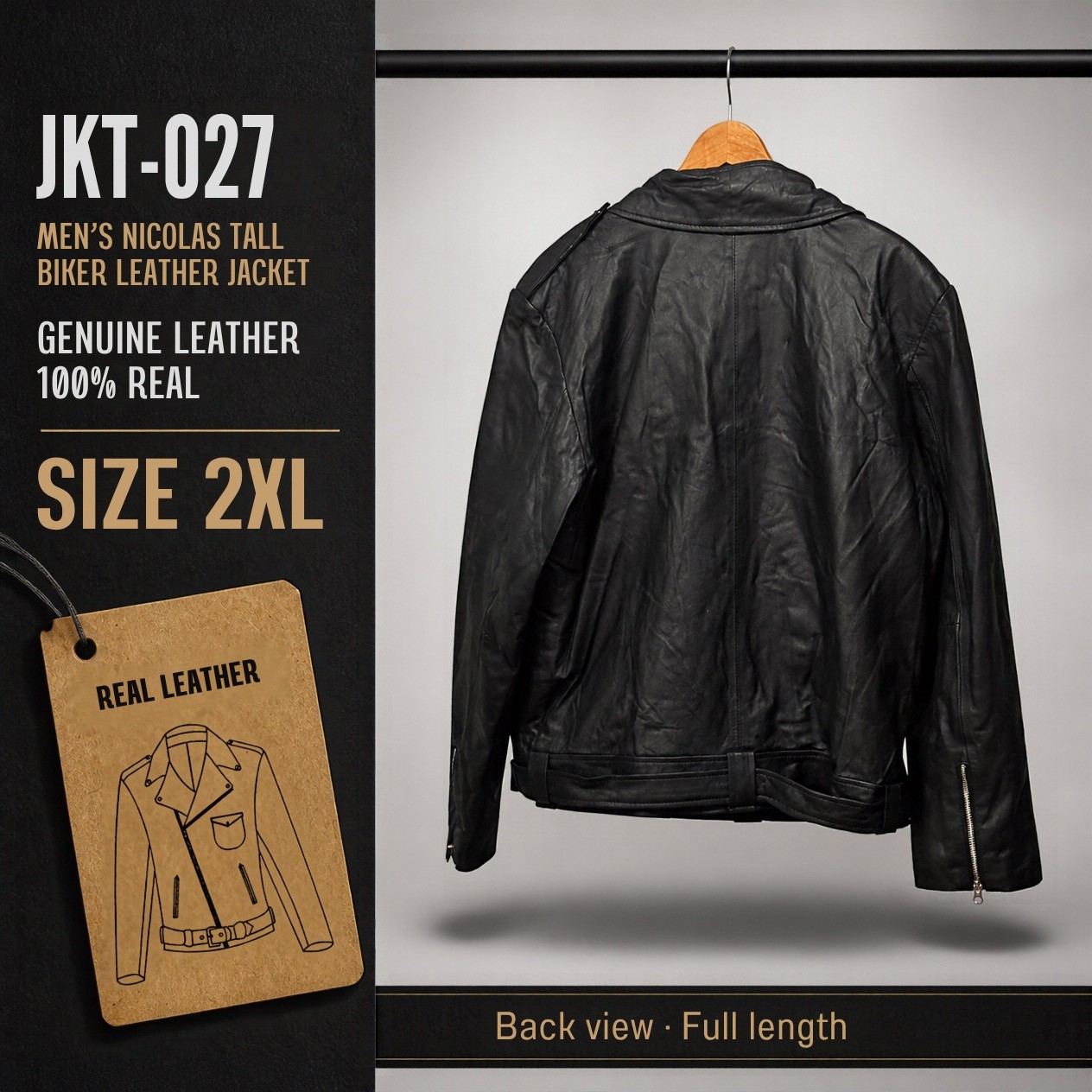 JKT-027 — Men's Nicolas tall leather biker — brand new, size 2XL - photo 2