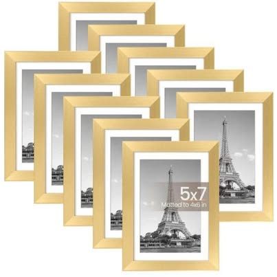 10-Pack Gold 5x7 Picture Frames (Fits 4x6 with Mat)
