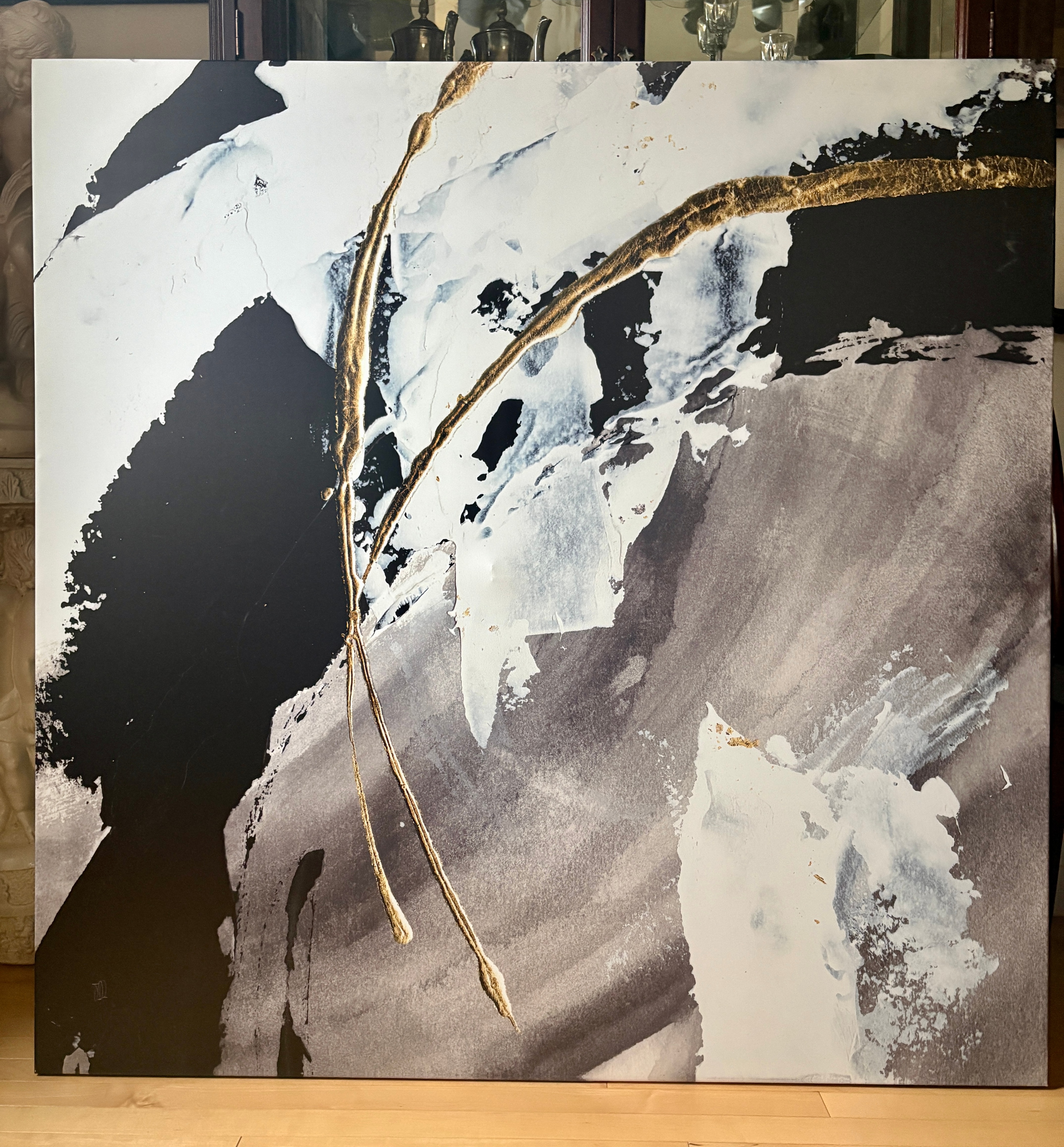 Large Modern Abstract Canvas — White, Black & Gold — $85 - photo 2