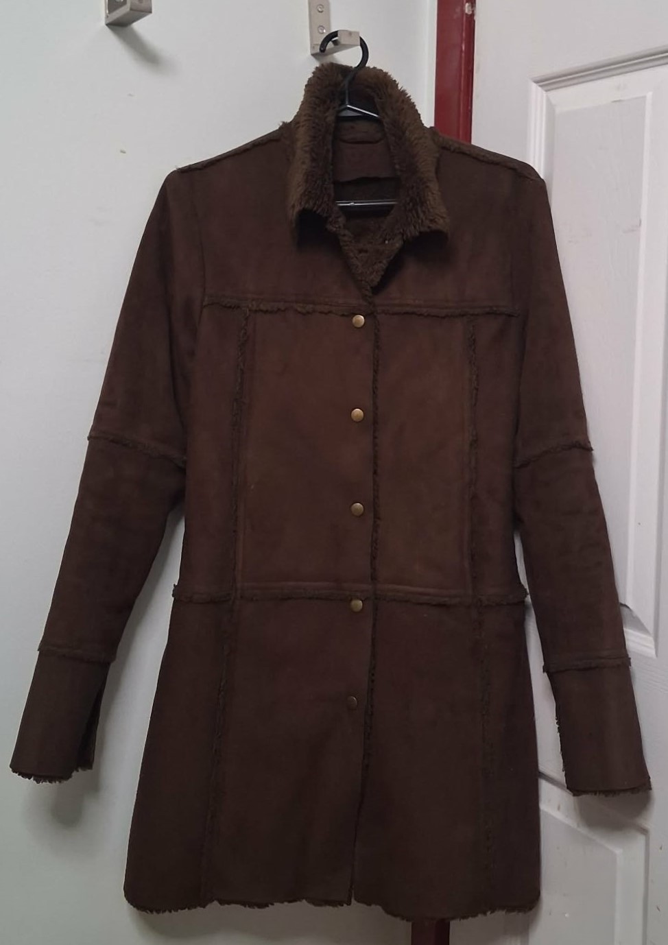 Roxy Vintage Brown Suede Sherpa Longlined Coat Made in Korea