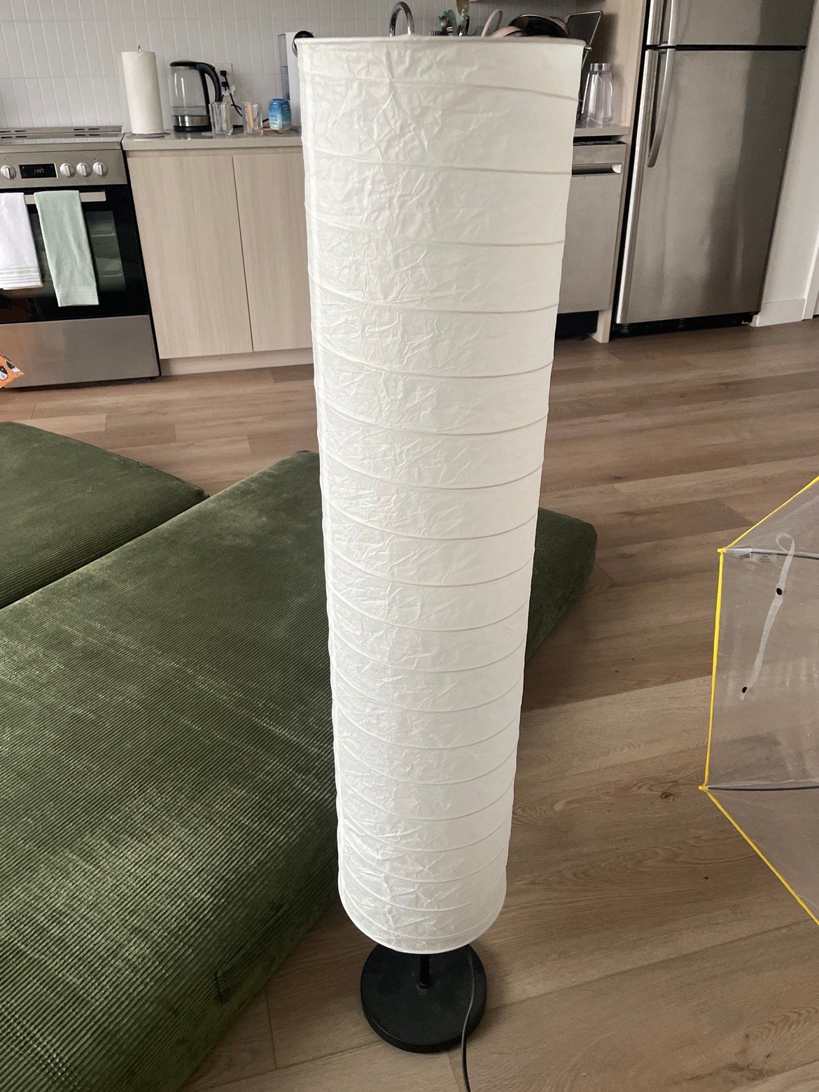 Two floor lamps: IKEA HOLMO paper lamp, torchiere reading light
