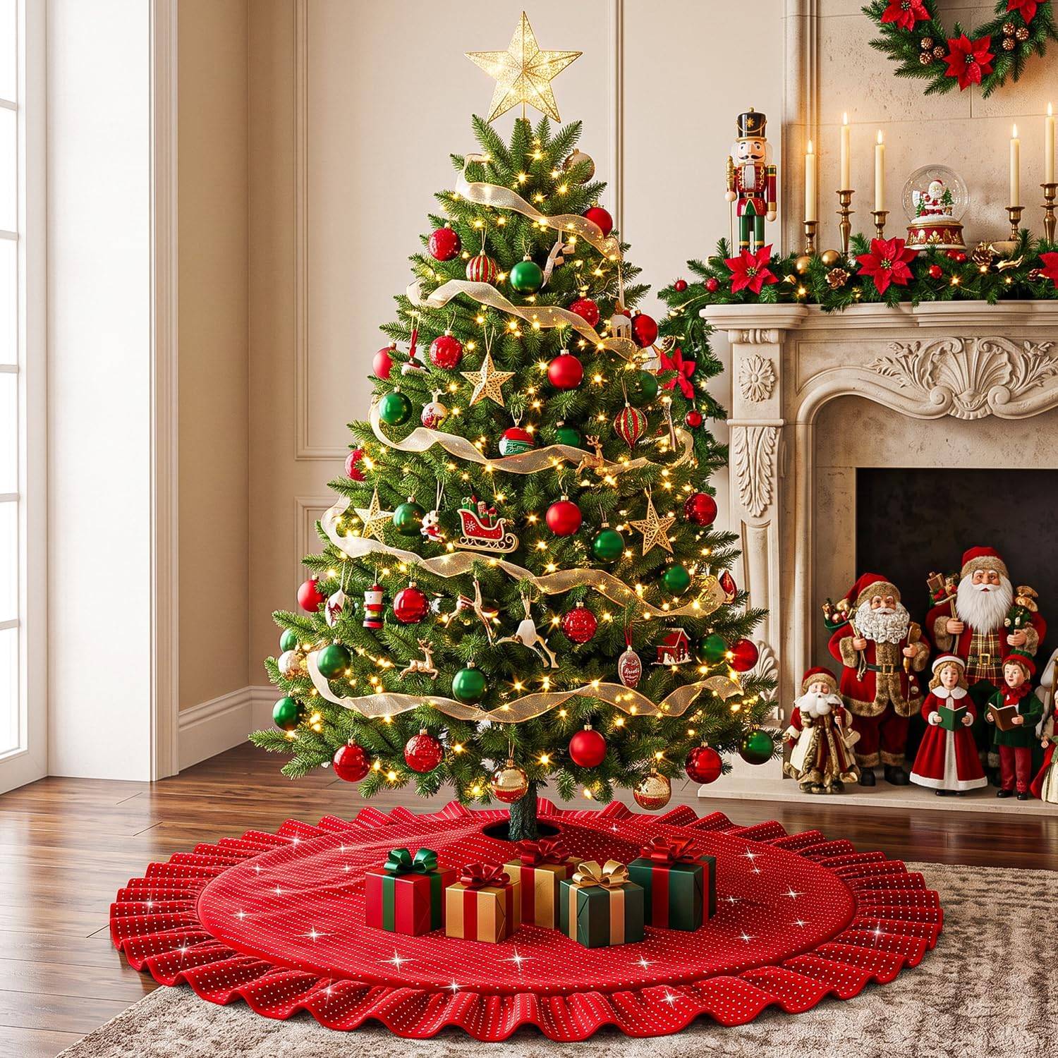 • 48" Red Velvet Christmas Tree Skirt with Sequins & Ruffles - photo 2