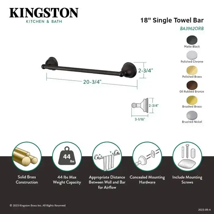 Kingston Brass Restoration 18-Inch Towel Bar Polished Chrome - photo 2