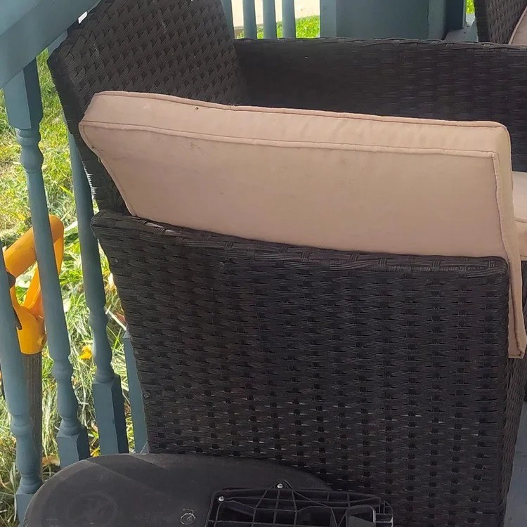 Wicker Patio Set — Loveseat, Chairs, Table + Cushions
