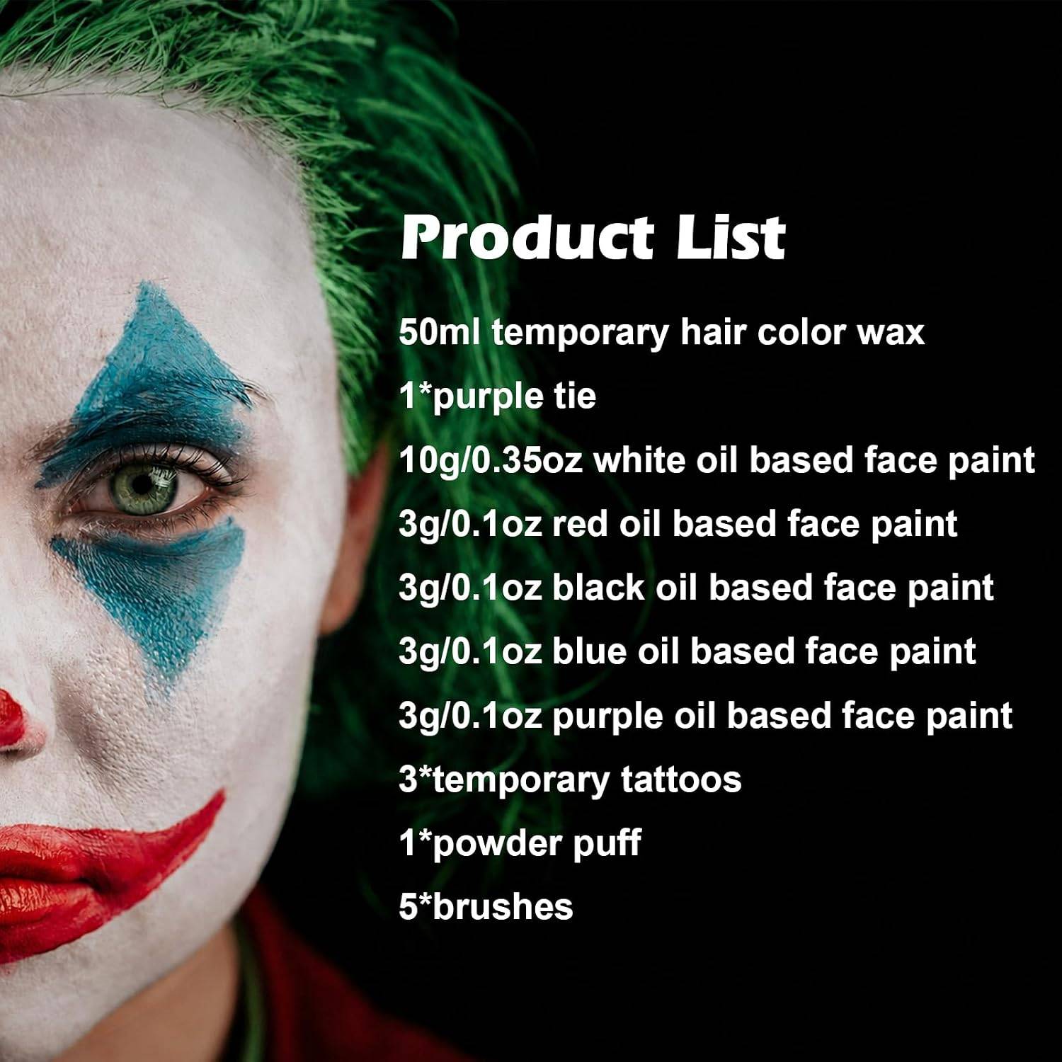 NEW~ Joker Clown Makeup Kit – Hair Wax, Face Paint & Tattoos - photo 2