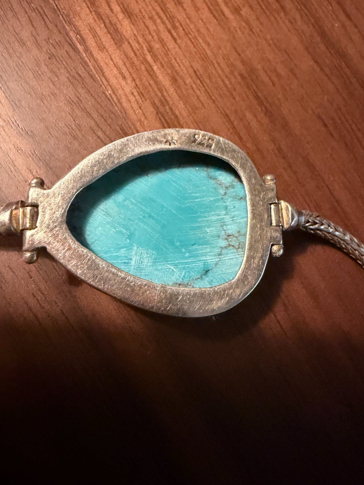 Vintage Indigenous 925 Silver & Real Gemstone Turquoise Bracelet - photo 2