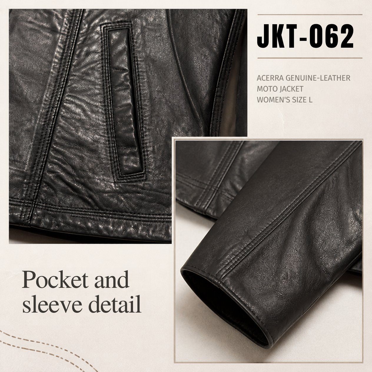 JKT-062 — Women's Acerra leather moto jacket — brand new, size L - photo 5