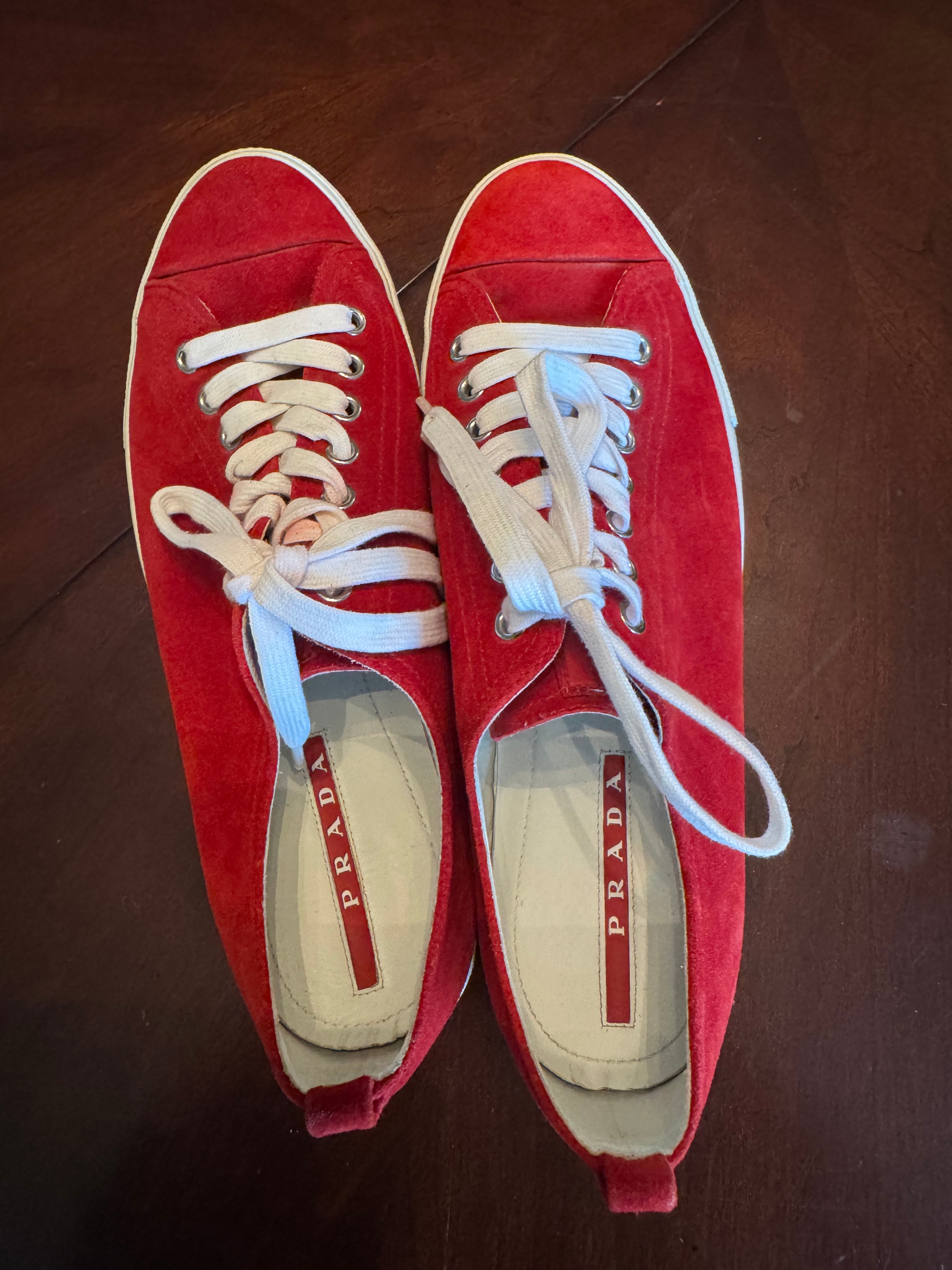 Prada mens red casual suede shoe