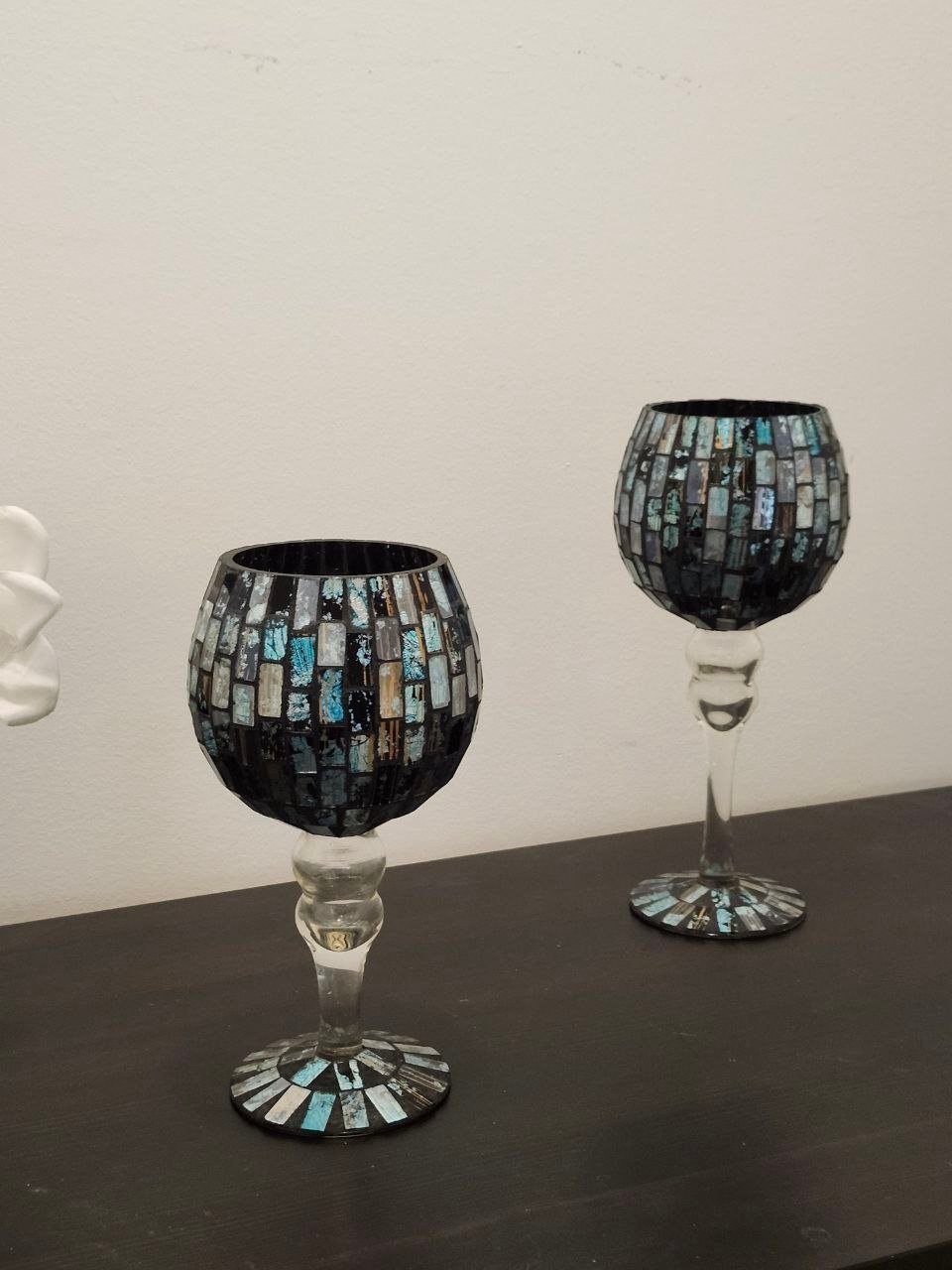 Mosaic Glass Goblet Candle Holders – Set of 2 — $35