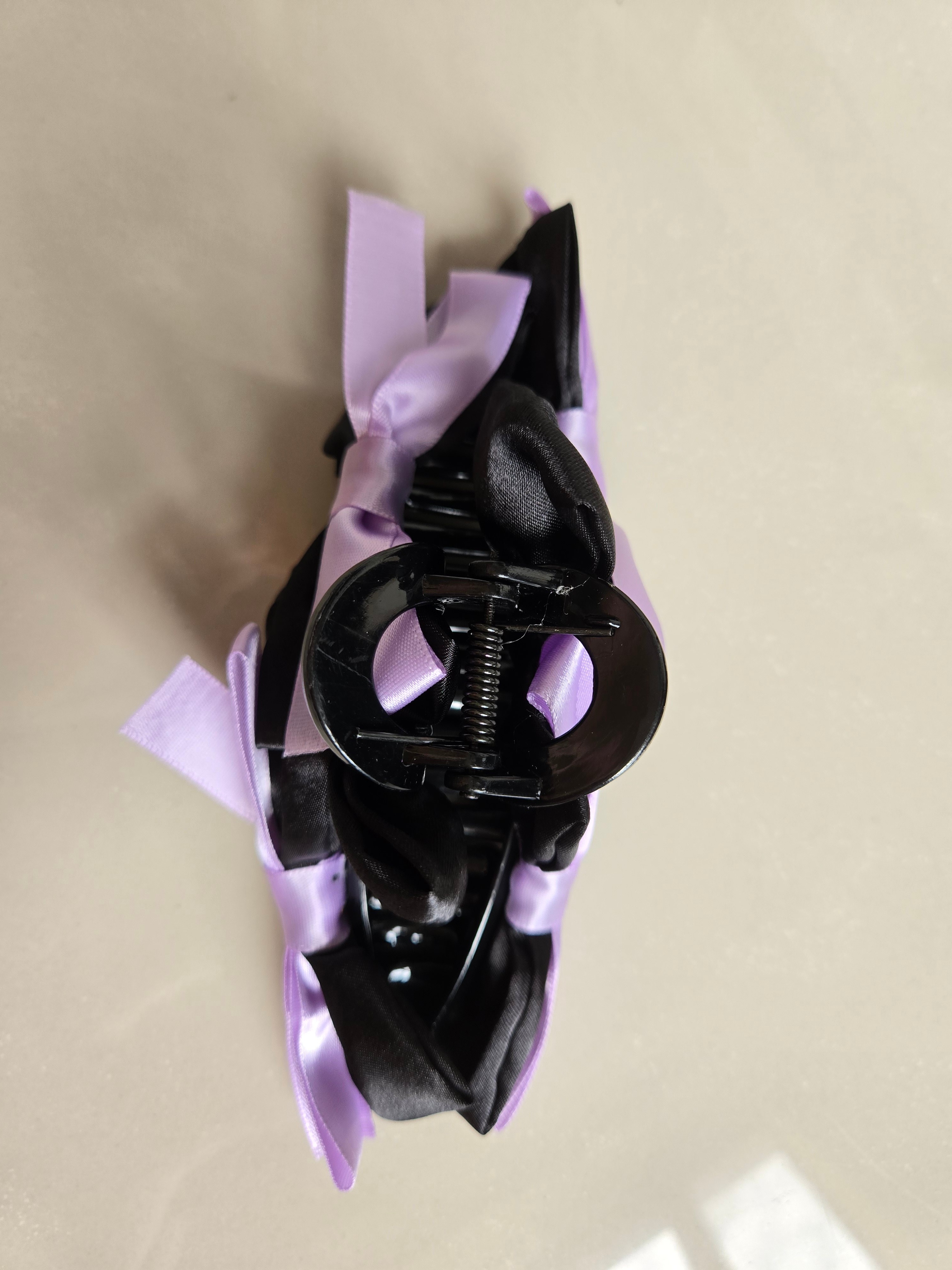 Black Lilac Lavender Purple Ribbon Bow Hair Claw Clip - photo 5
