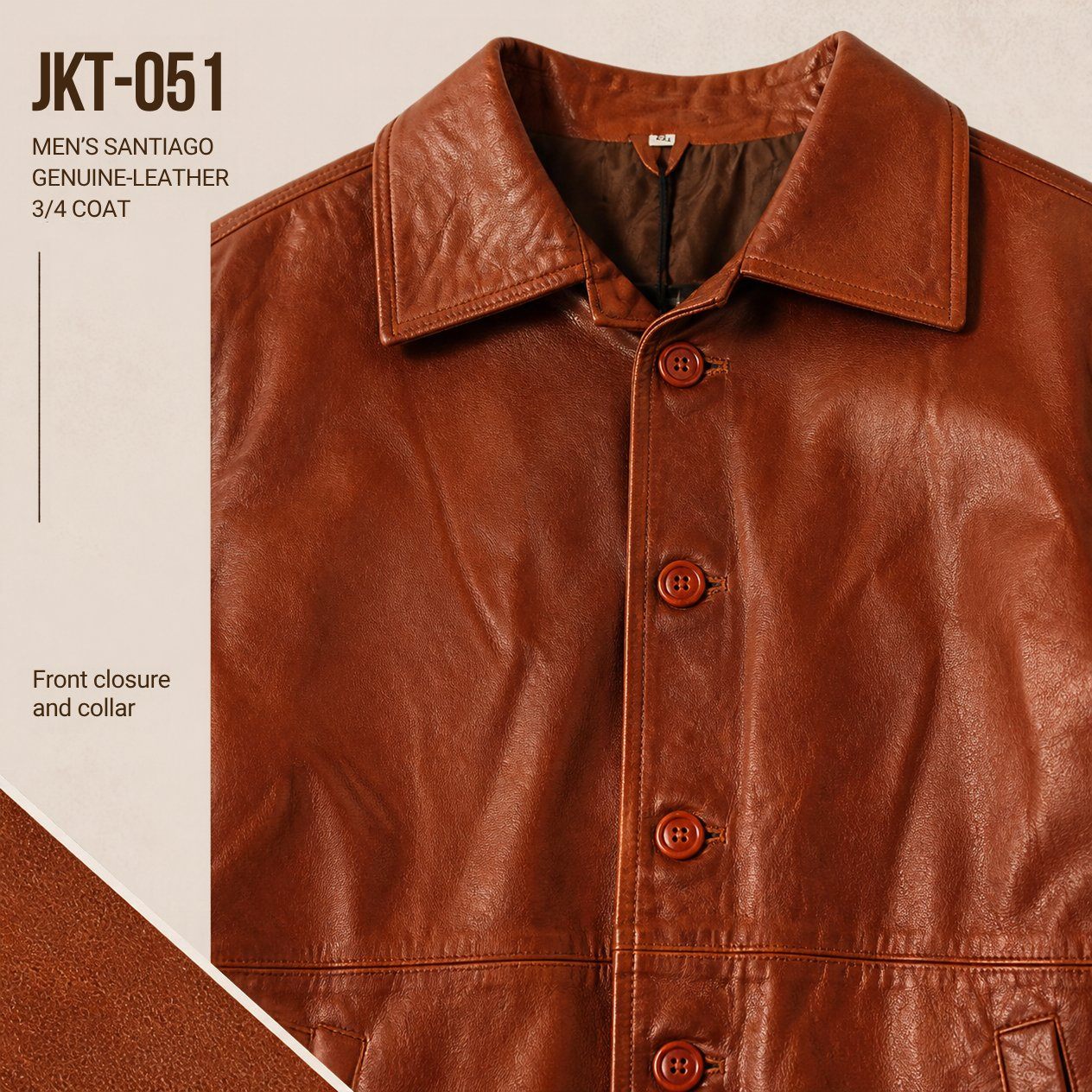 JKT-051 — Men's Santiago leather 3/4 coat — brand new, size 3XL - photo 4