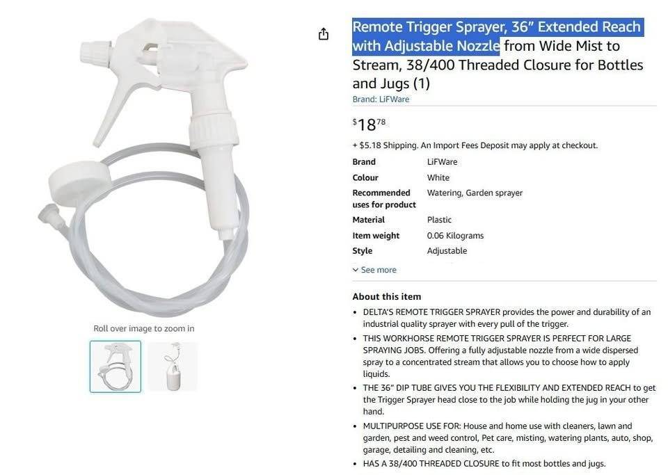 Remote Trigger Sprayer, 36” Extended Reach, Adjustable Nozzle