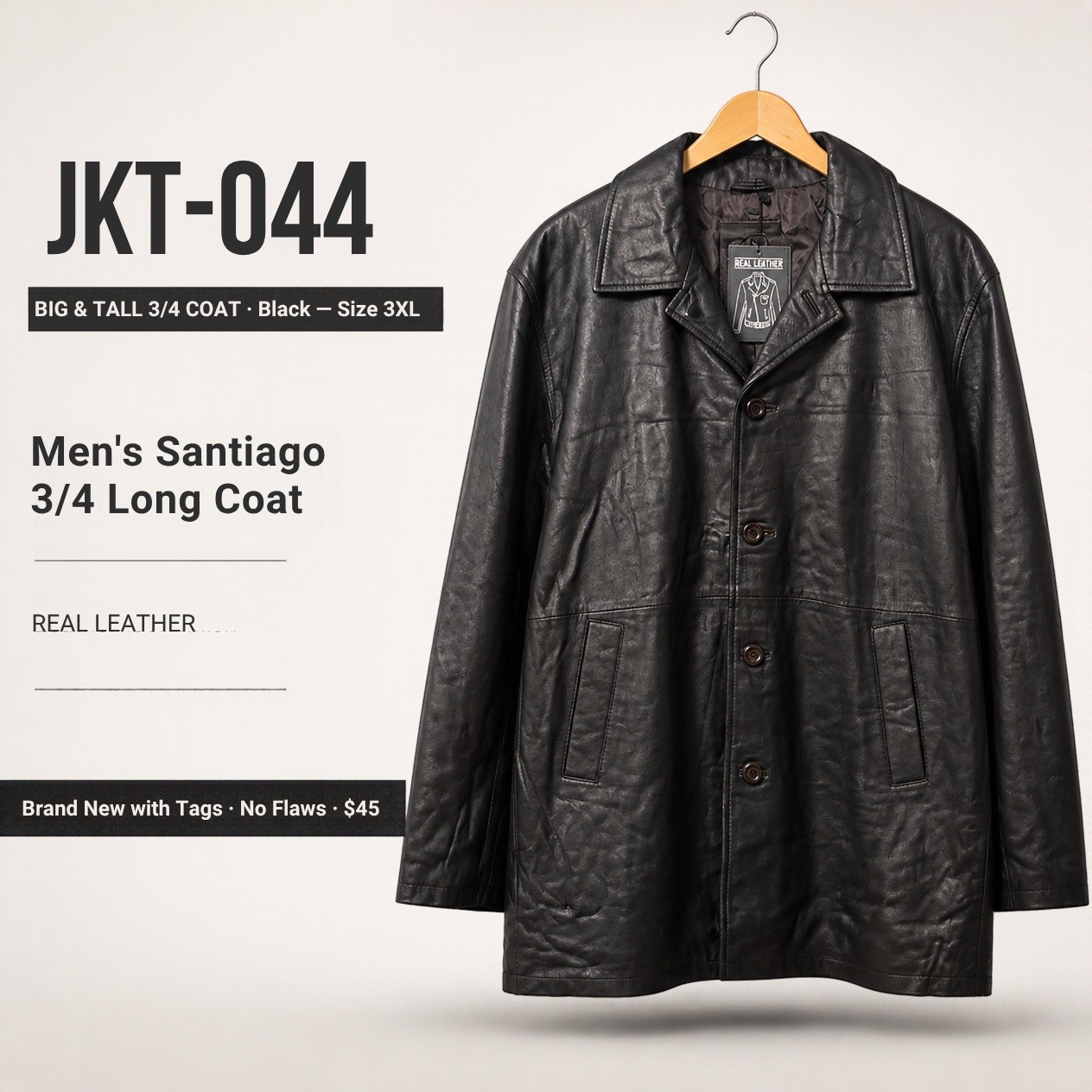 JKT-044 — Men's Santiago 3/4 leather coat — brand new, size 3XL - photo 2