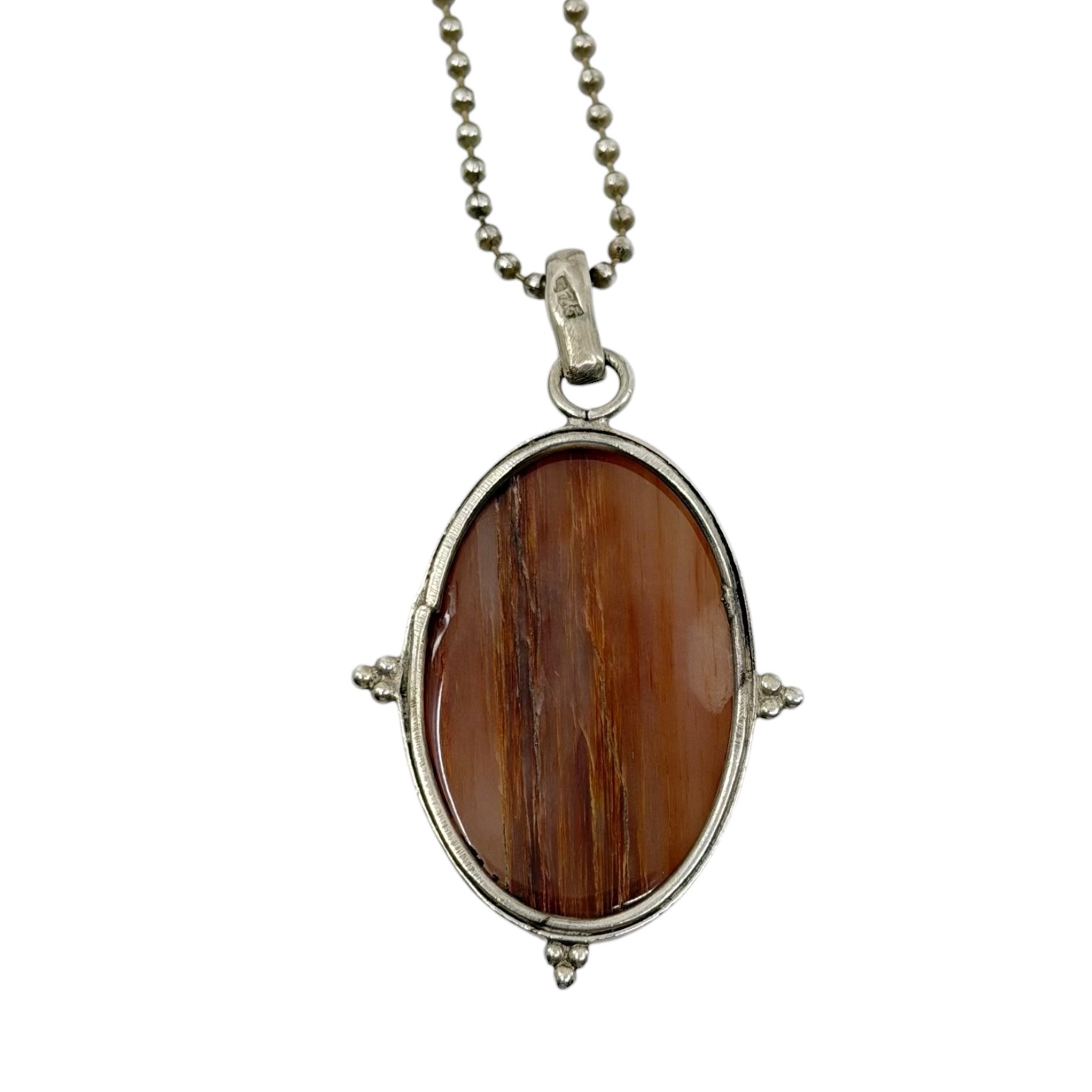 Sterling silver Petrified wood cabochon pendant - GM1082 - photo 2