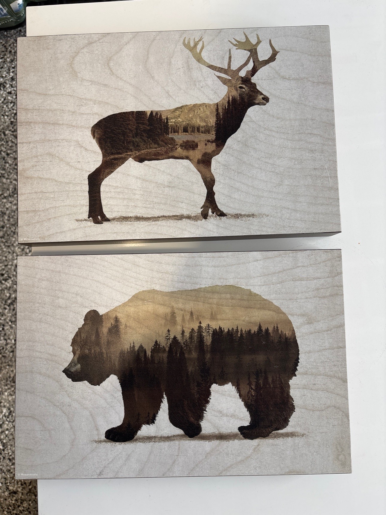 Wood Wall Art Set - Deer & Bear Forest Silhouette (2 Panels)
