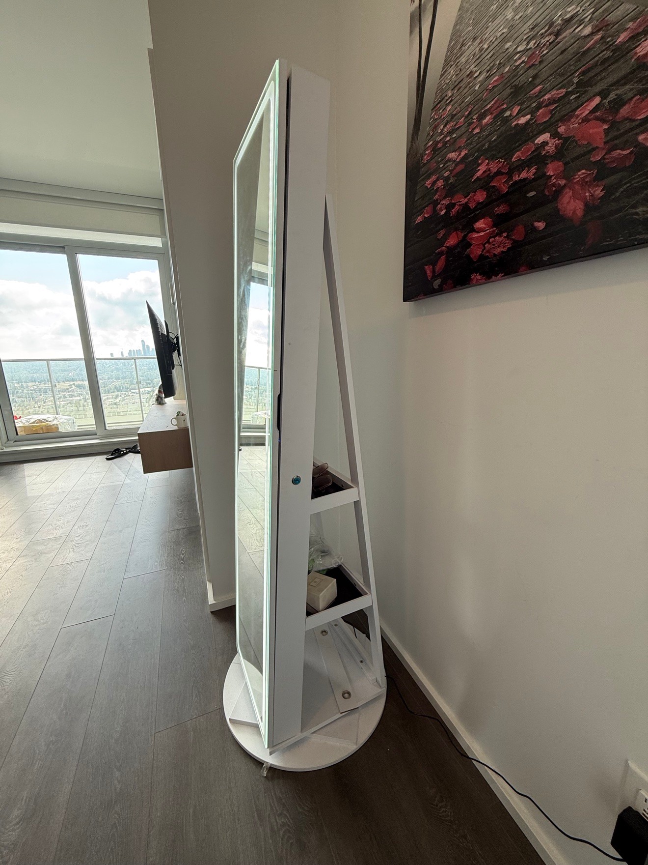 360° Rotating LED Mirror with Jewelry Cabinet – Like New - photo 2
