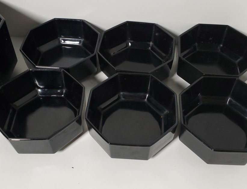 Vintage 1980s Arcoroc France "Octime" Black Glass 7-Piece Set - photo 3