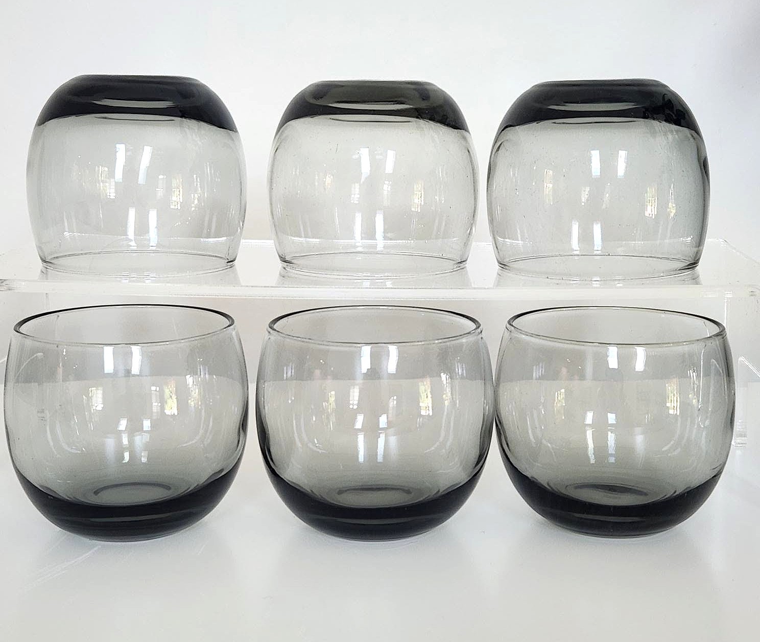 Vintage Smoky Grey “Roly Poly” Lowball Glasses, 10 oz (6-Set) - photo 4