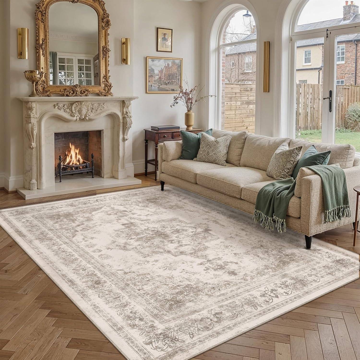 8x10 Rug Washable Beige Low Pile Living Room - photo 2