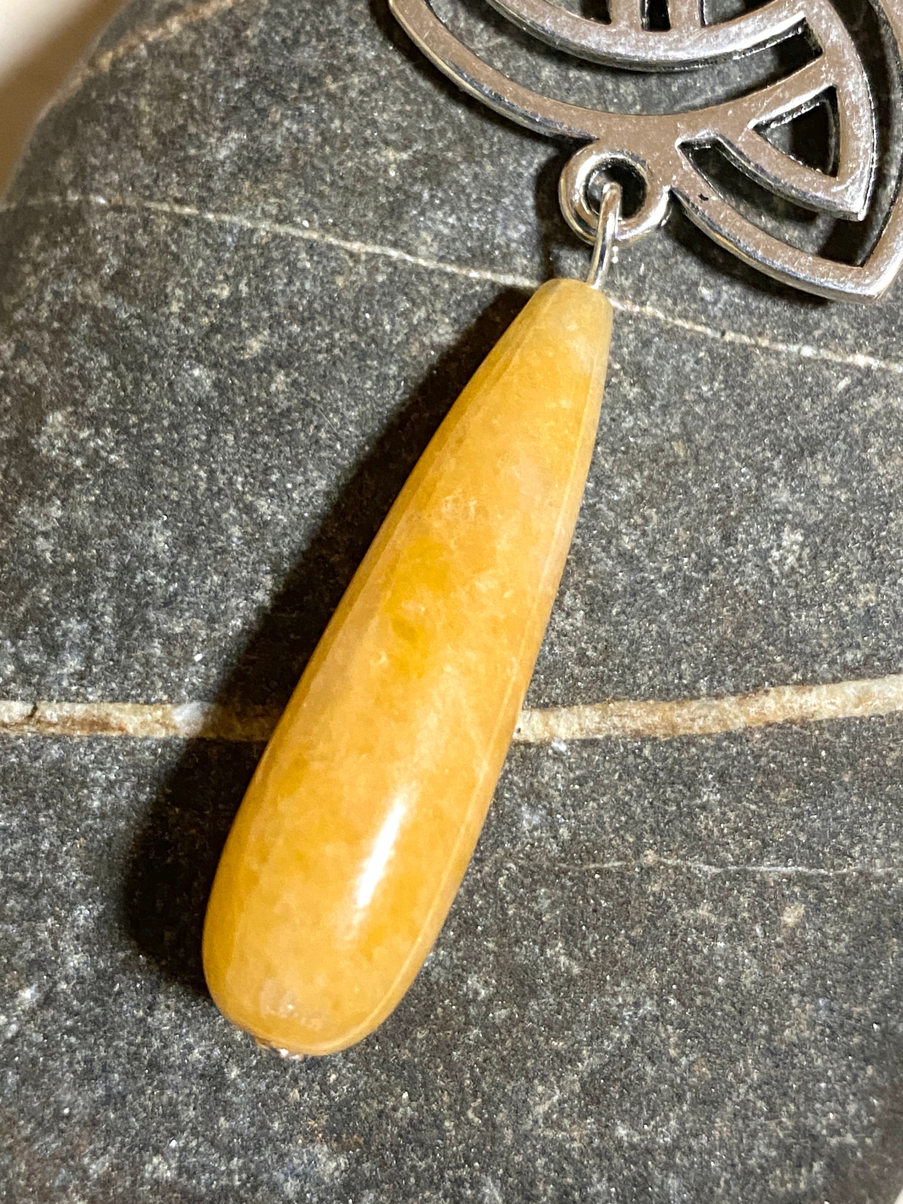 Yellow Orange Aventurine Triqueta Earrings, 925 Silver Hooks - photo 5