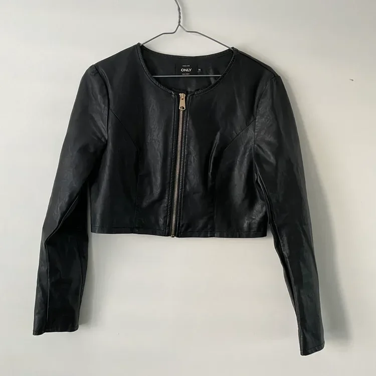 ONLY Cropped Faux Leather Jacket — Black, EU 36 (New) - photo 2